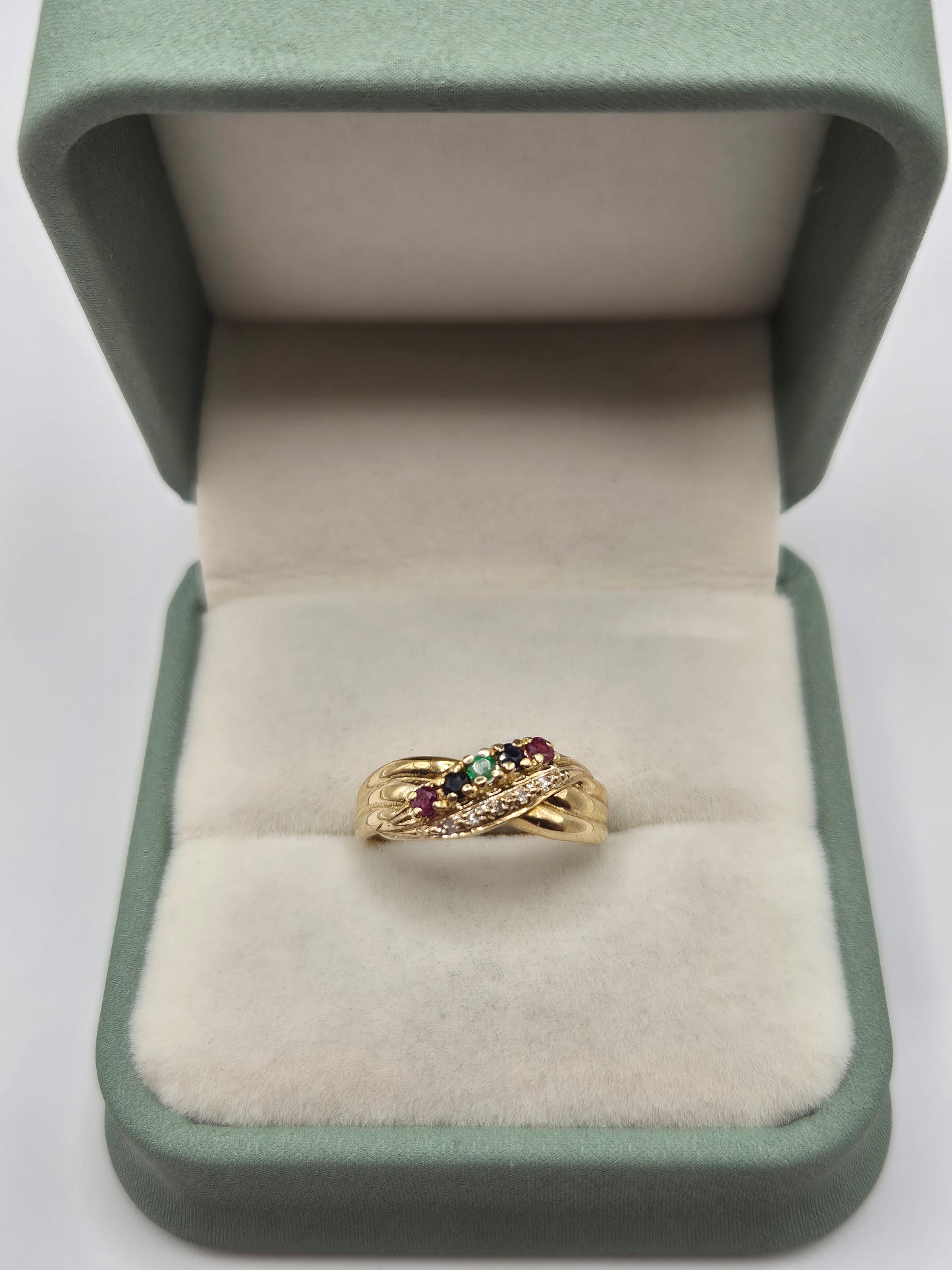 9ct gold mutligem and diamond ring