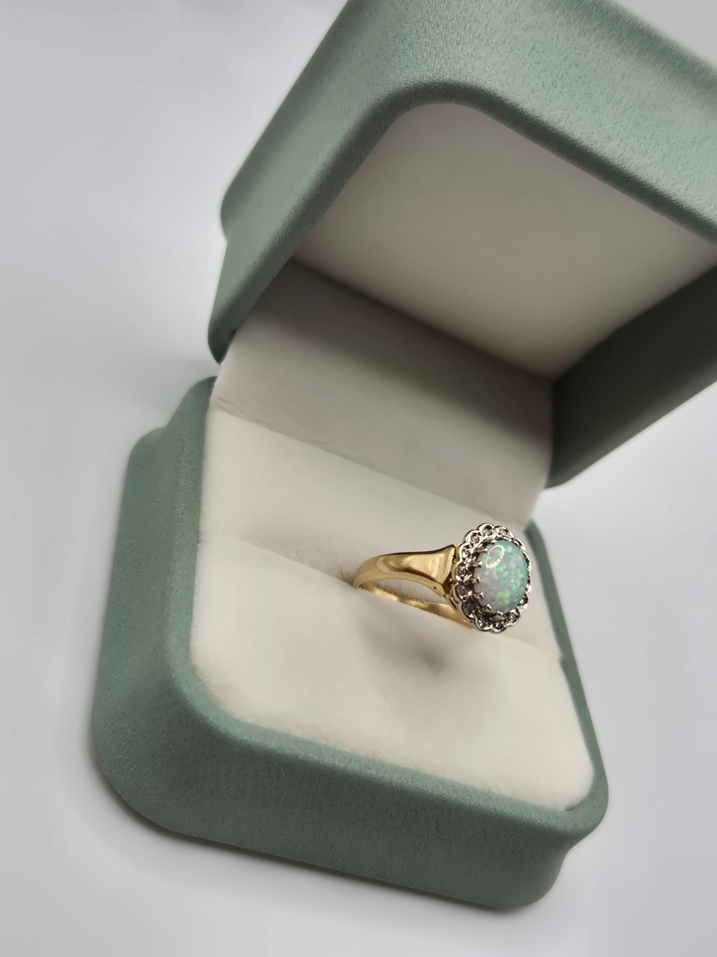 9ct gold simulated opal and diamond ring