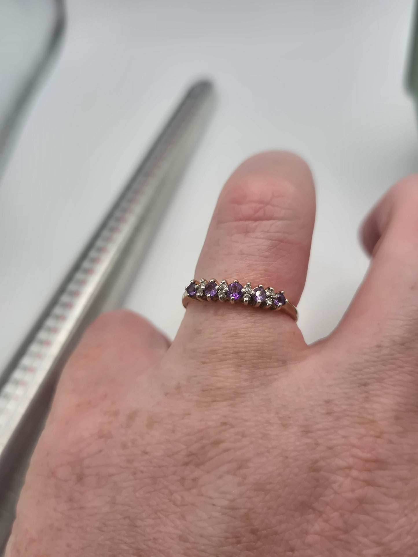 9ct gold amethyst and diamond ring