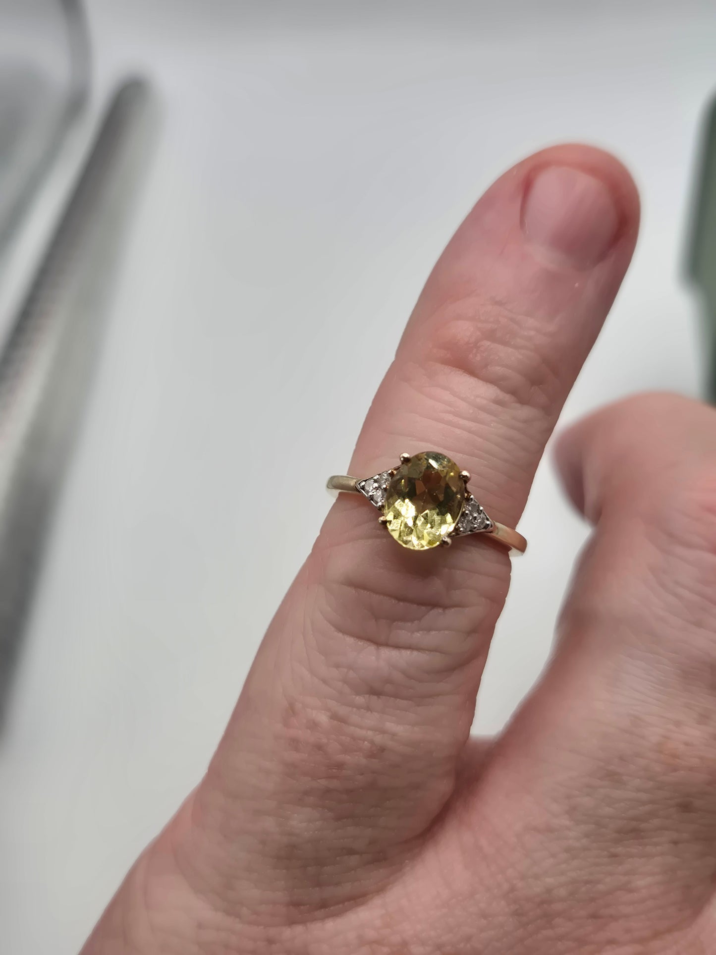 9ct gold lemon quartz and diamond ring