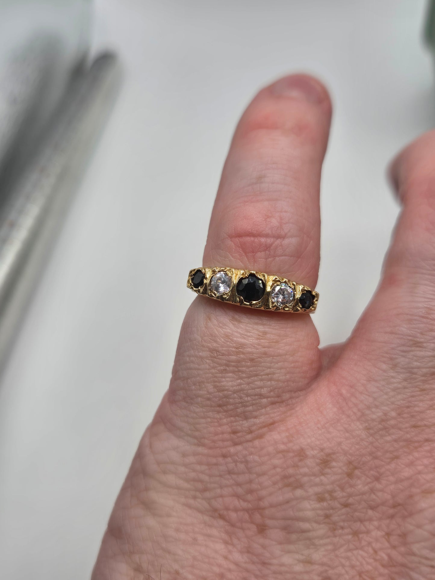 9ct gold sapphire and cz ring