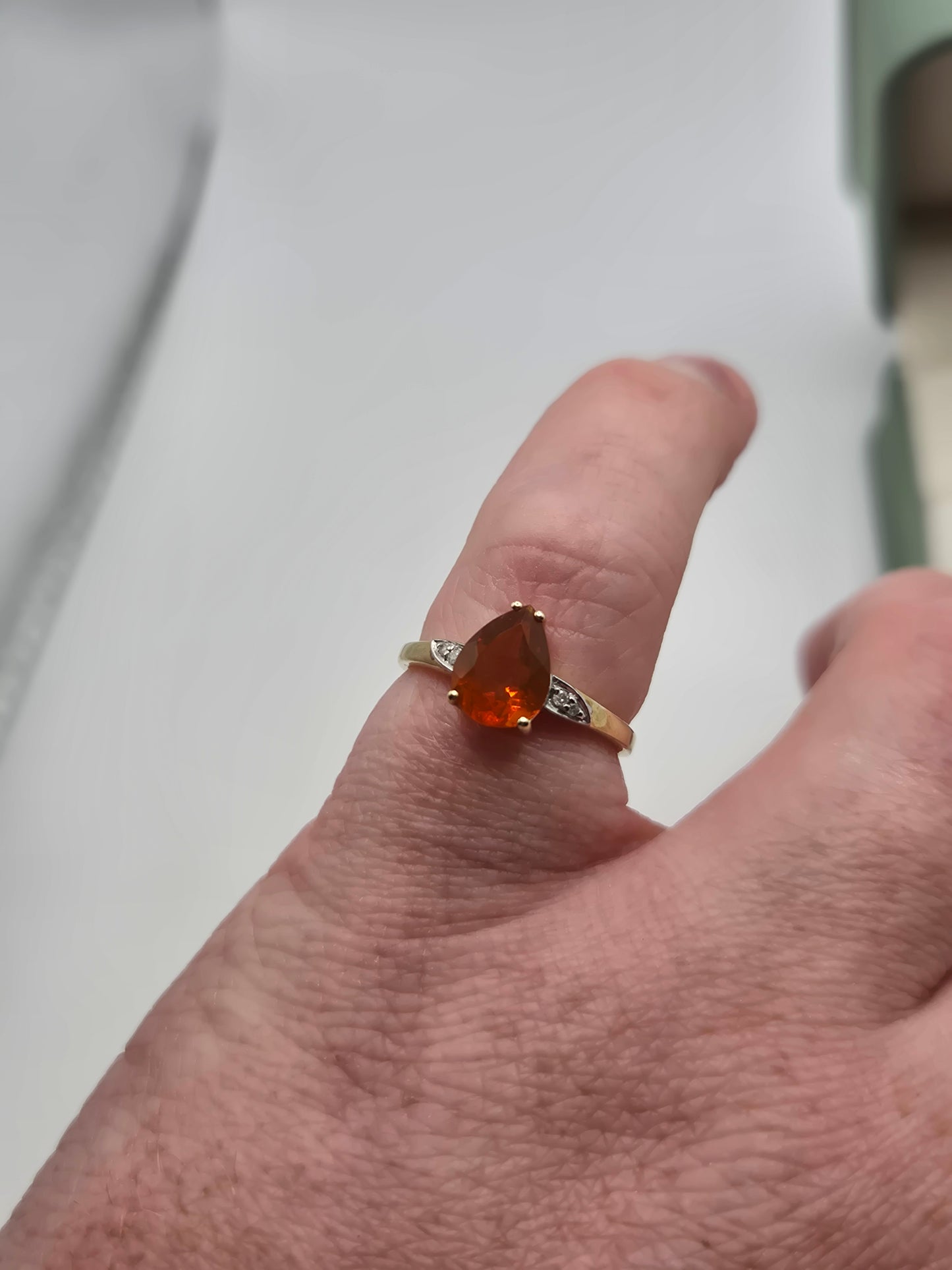 9ct gold fire opal and diamond ring