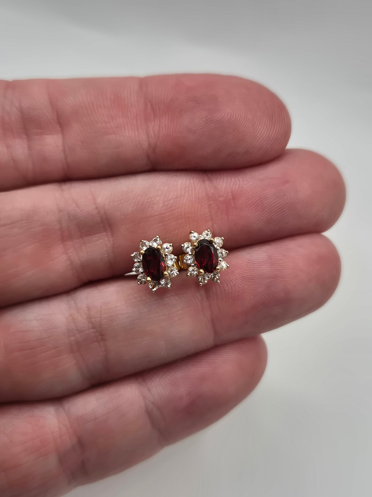 9ct gold garnet and white topaz earrings