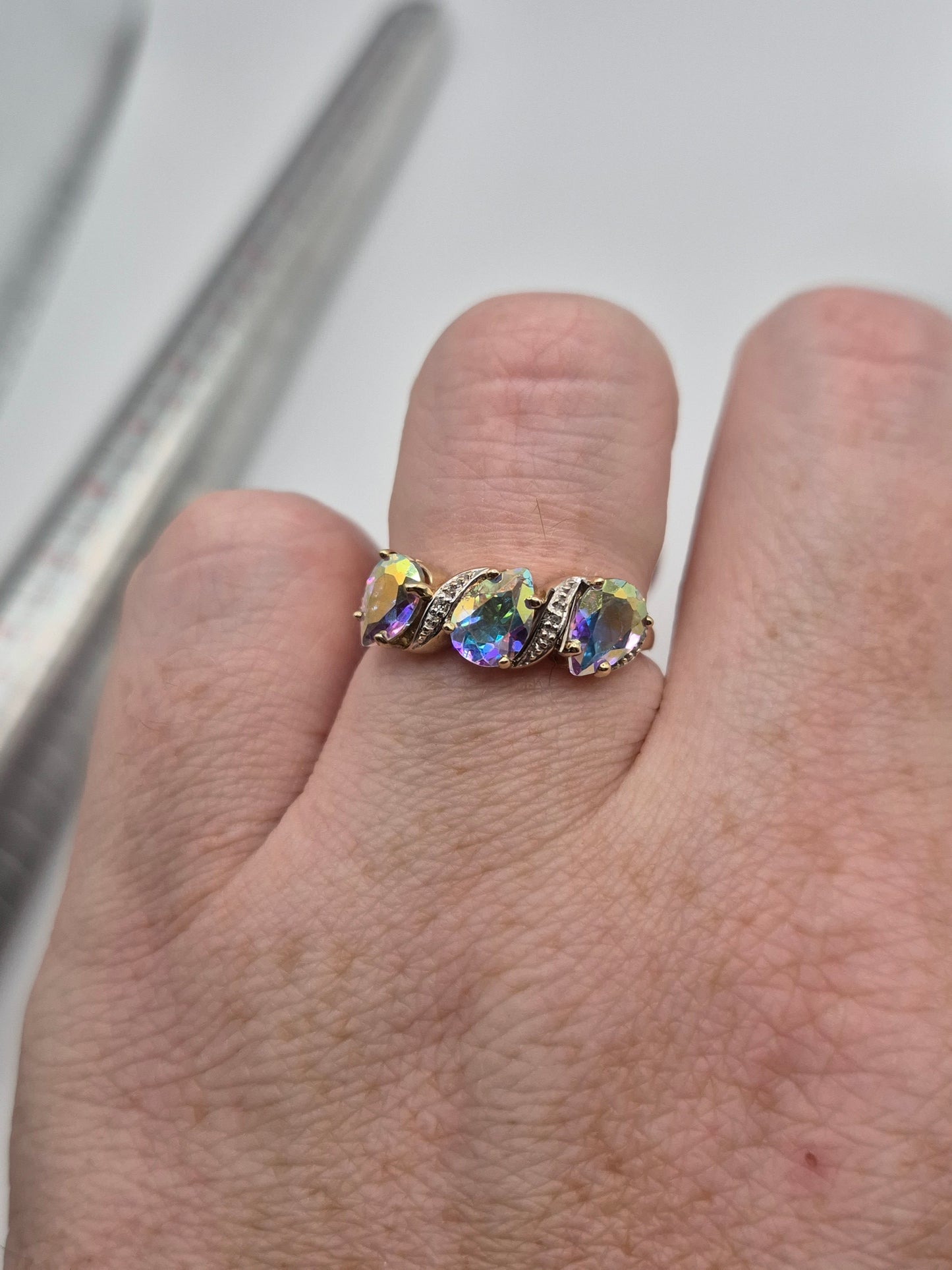 9ct gold mystic topaz and diamond ring
