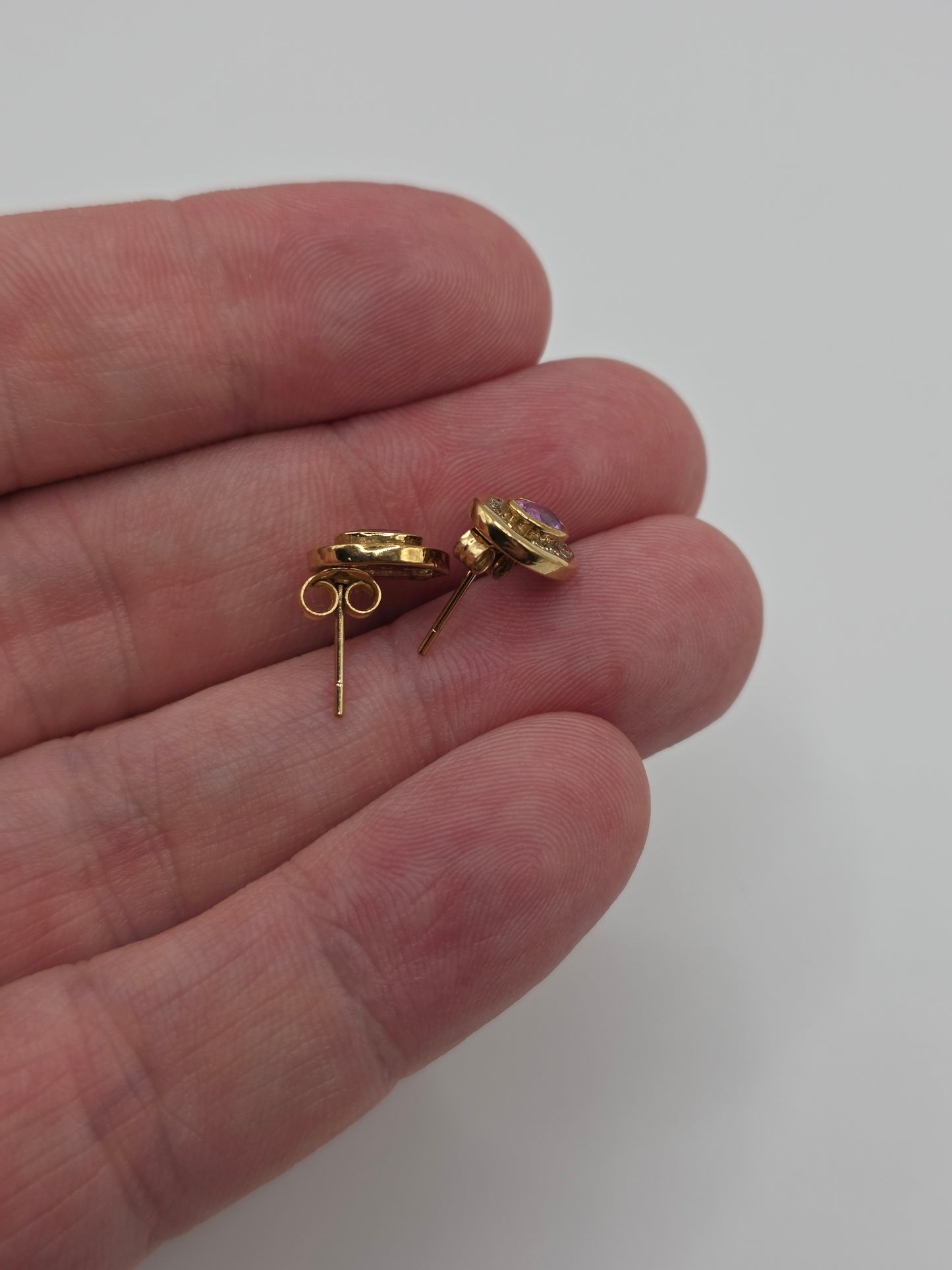 9ct gold pink sapphire and diamond earrings