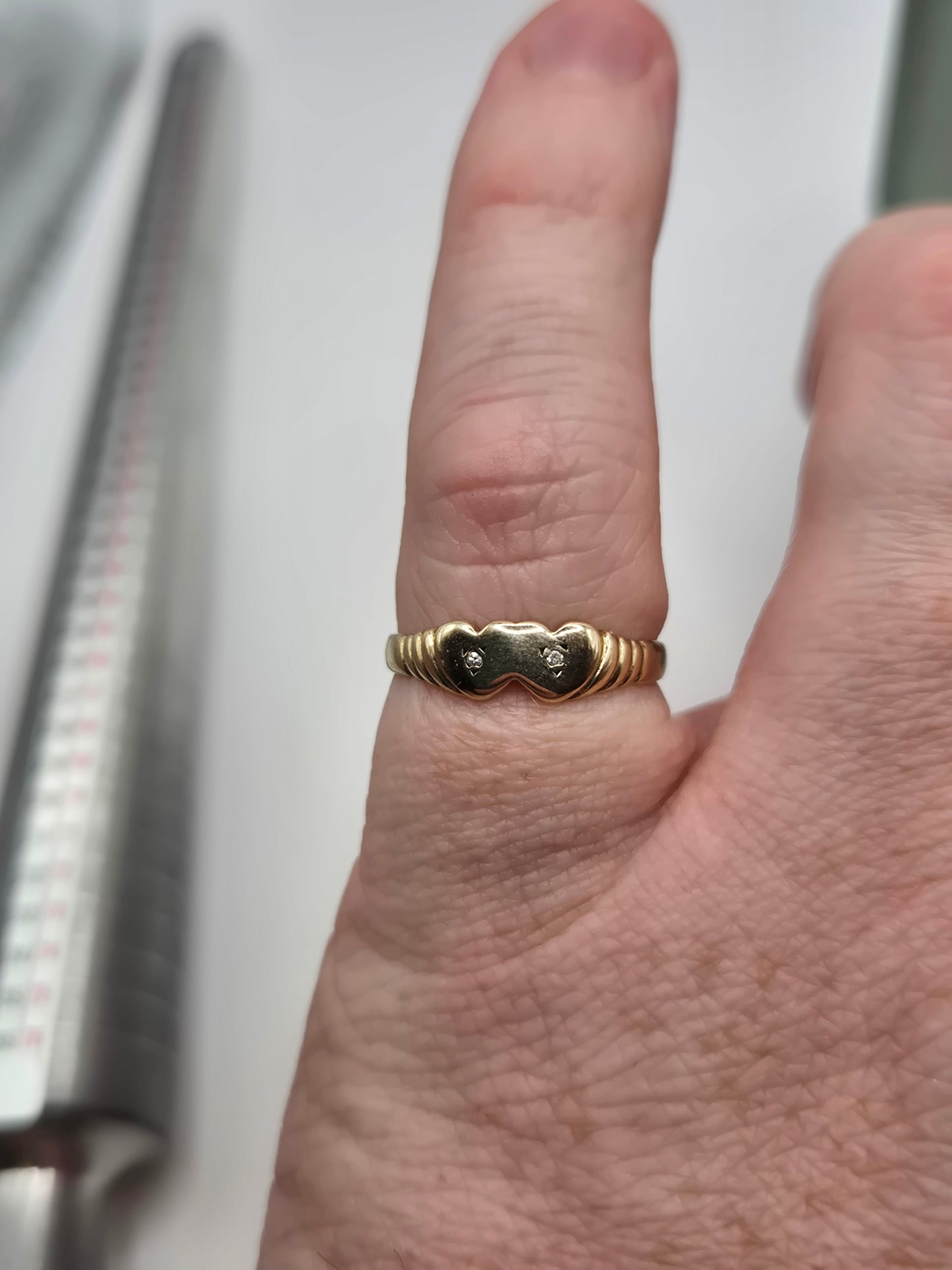 9ct gold diamond double heart ring