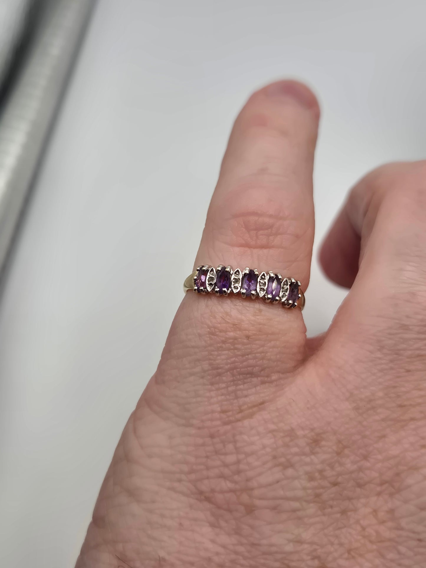 9ct gold amethyst and diamond ring