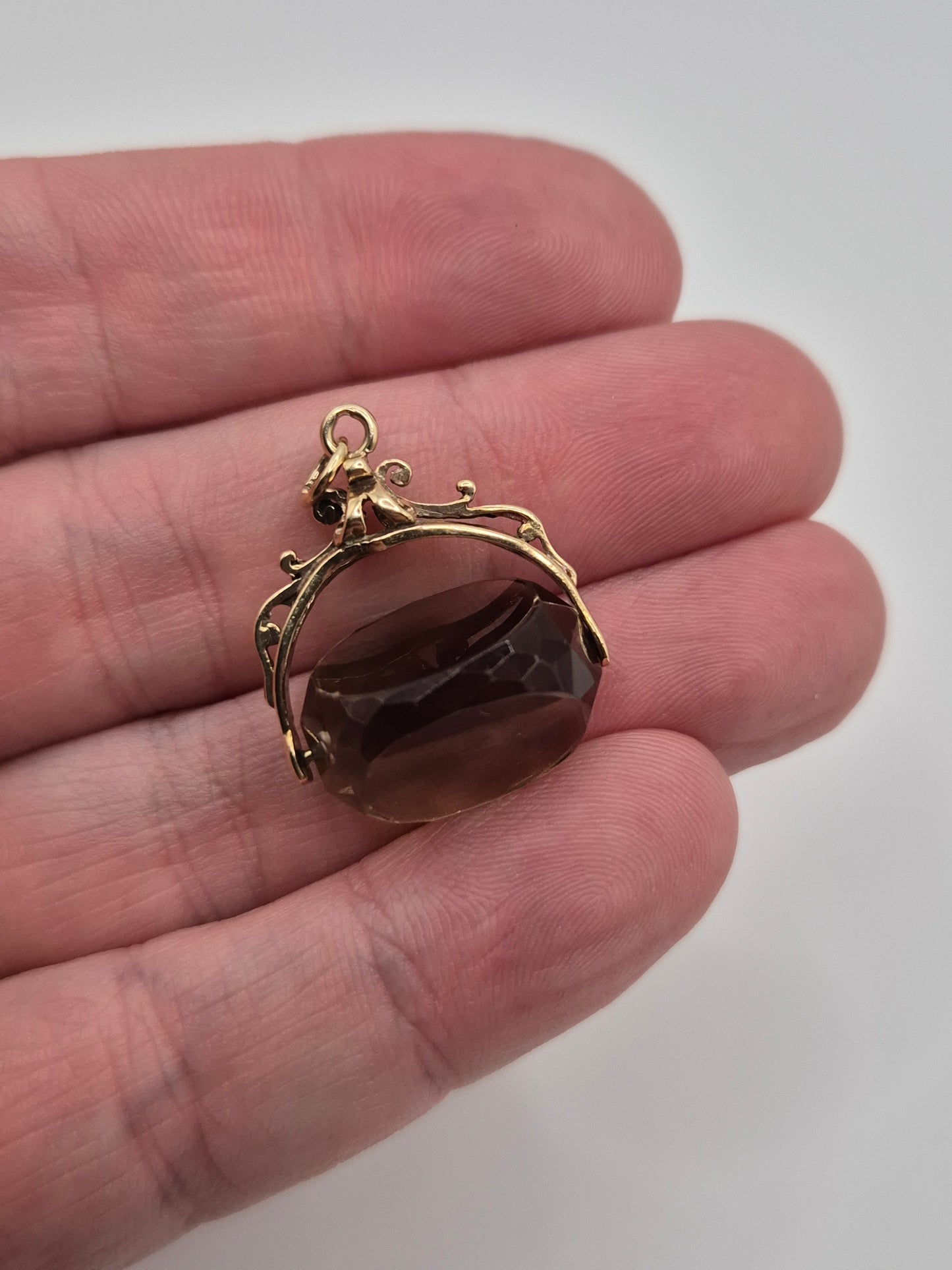 9ct gold smokey quartz fob pendant