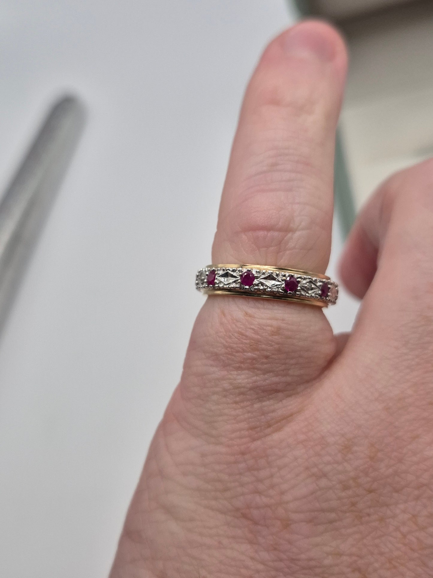 9ct gold ruby and diamond eternity ring