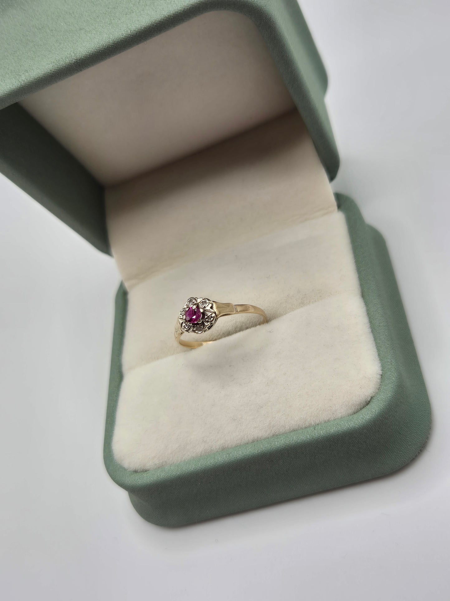 Vintage 9ct gold ruby and diamond ring