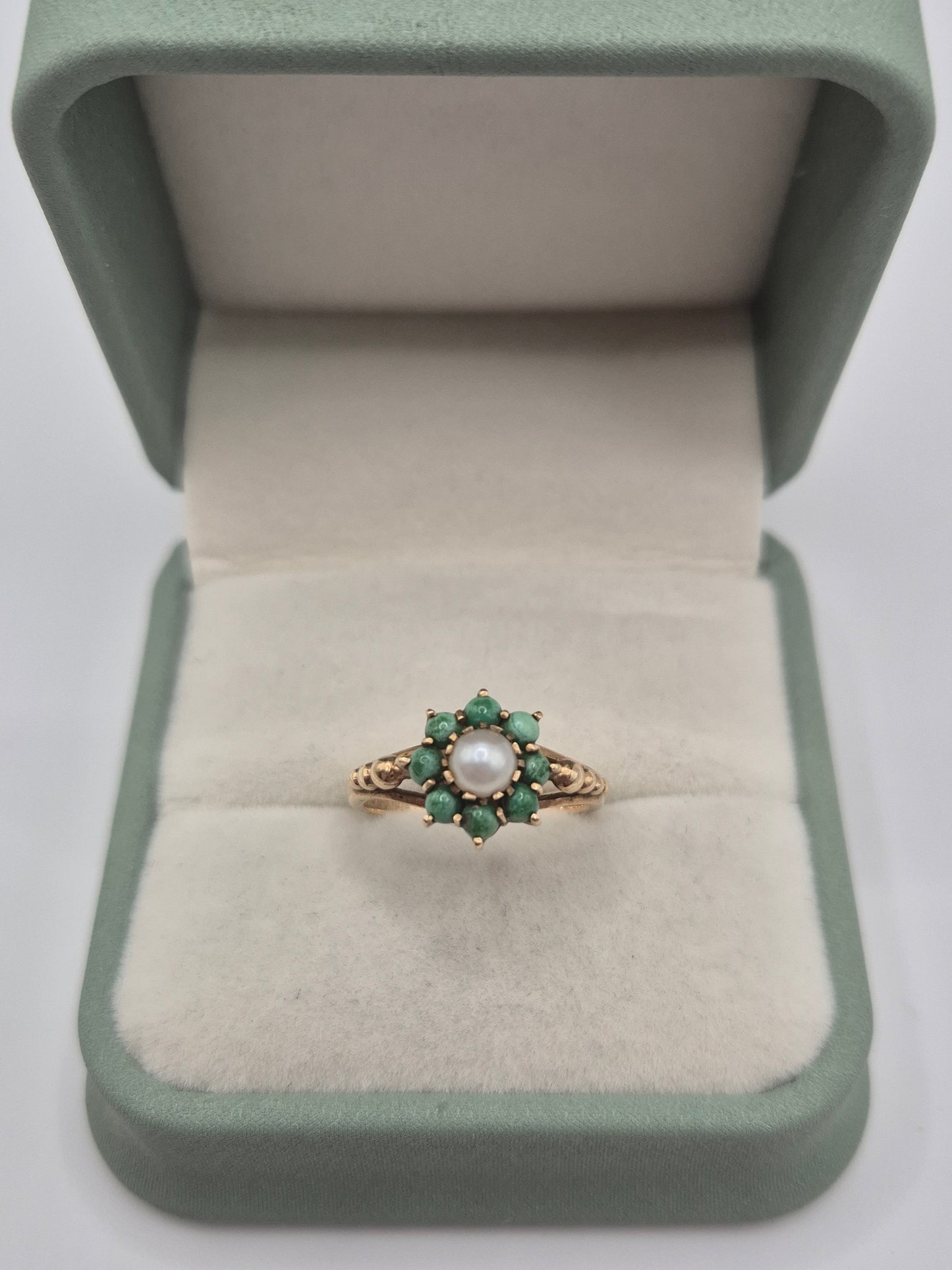 Vintage 9ct gold pearl and turquoise ring