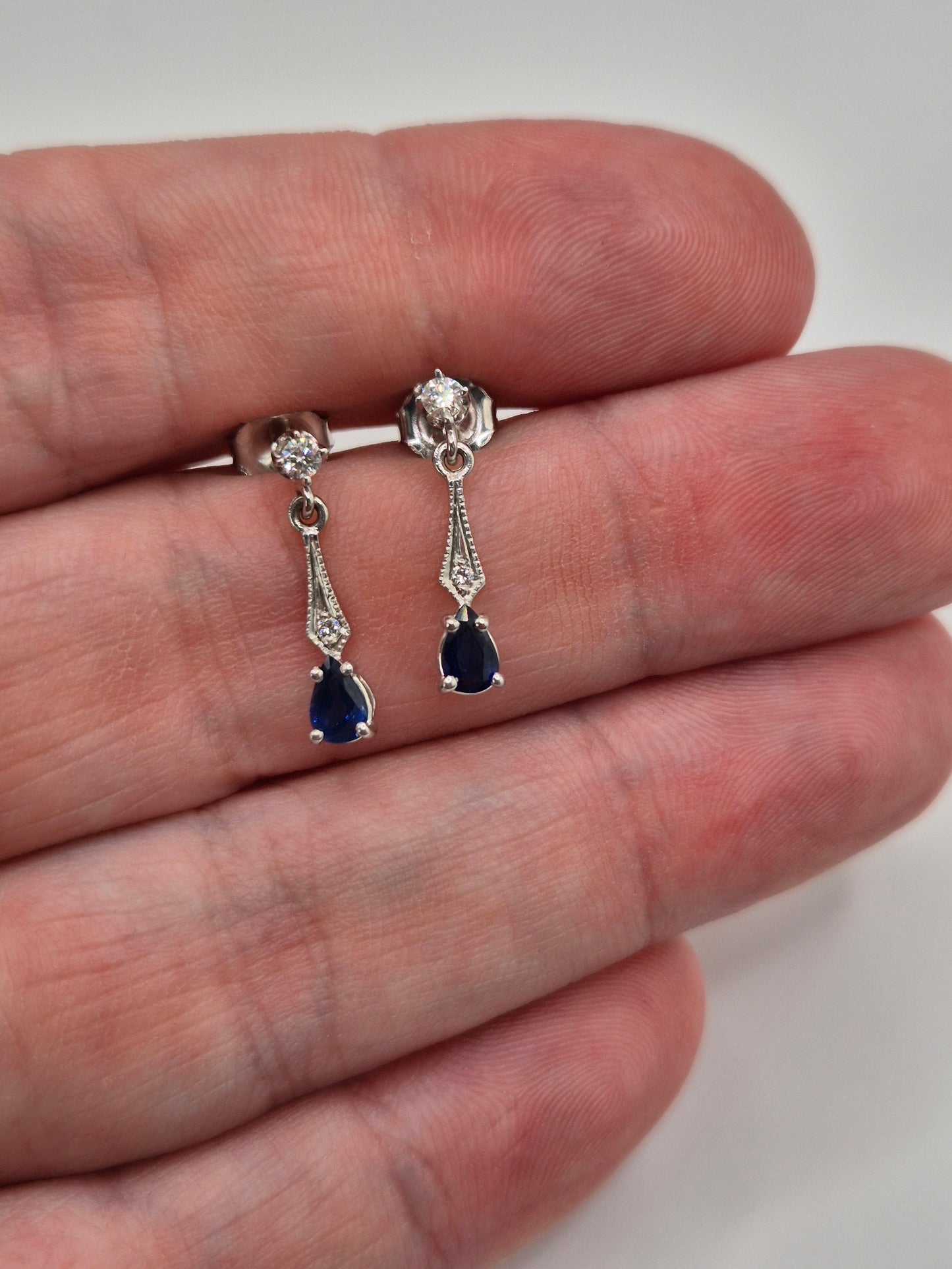 9ct white gold sapphire and diamond earrings