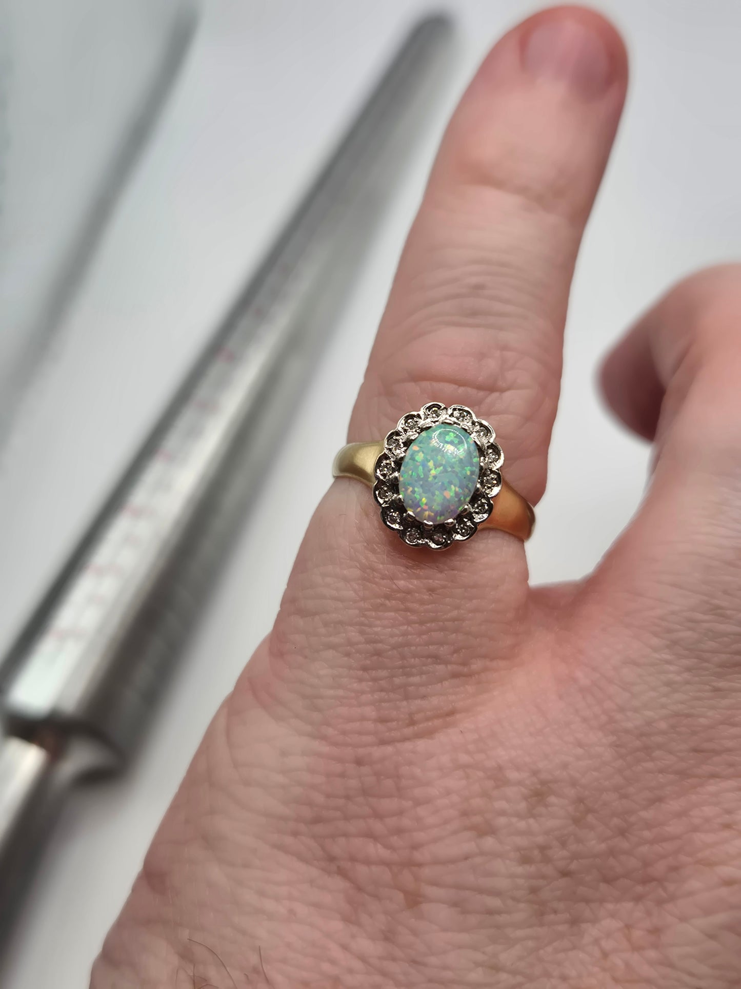 9ct gold simulated opal and diamond ring