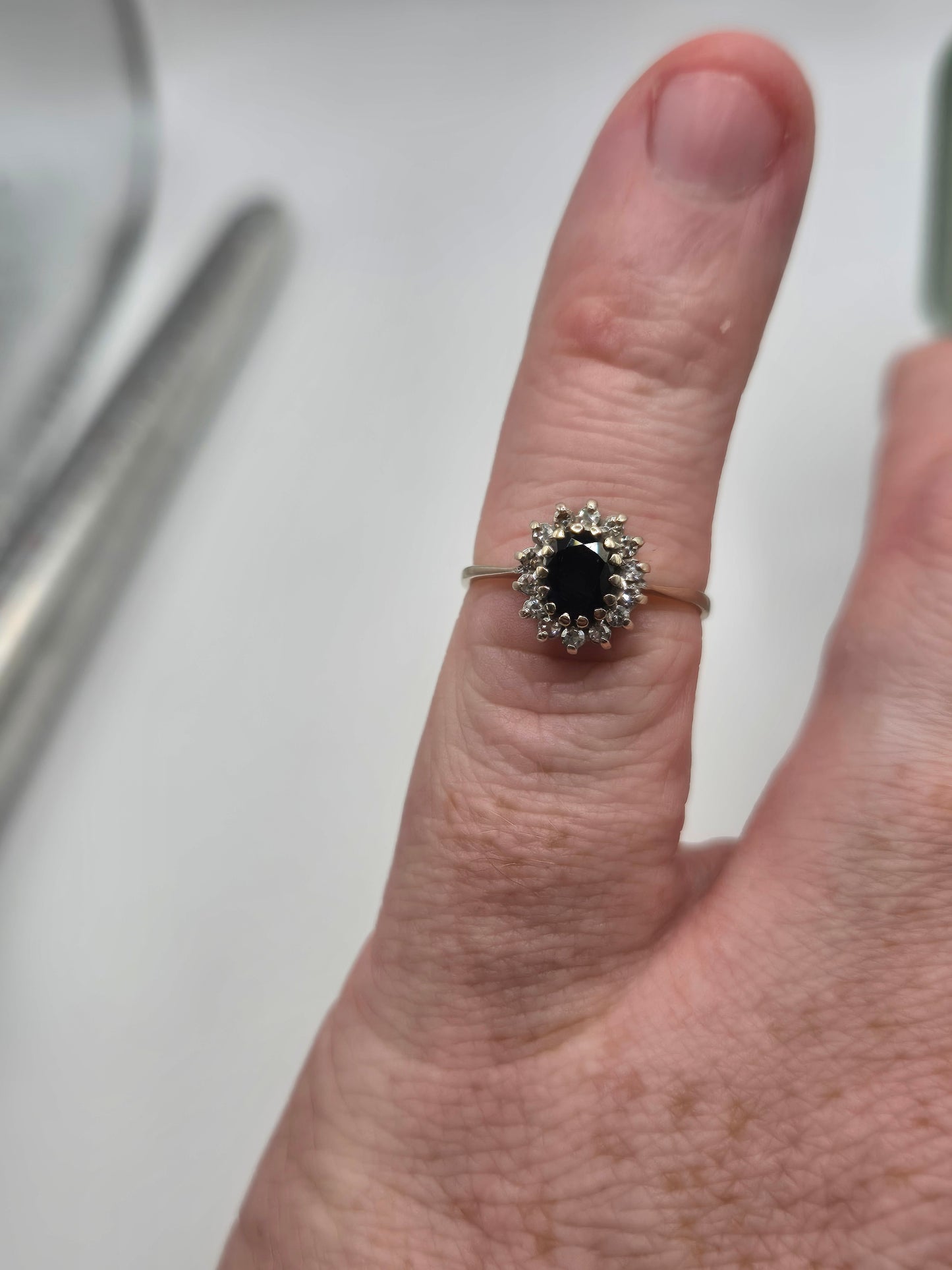 9ct white gold sapphire and cz ring