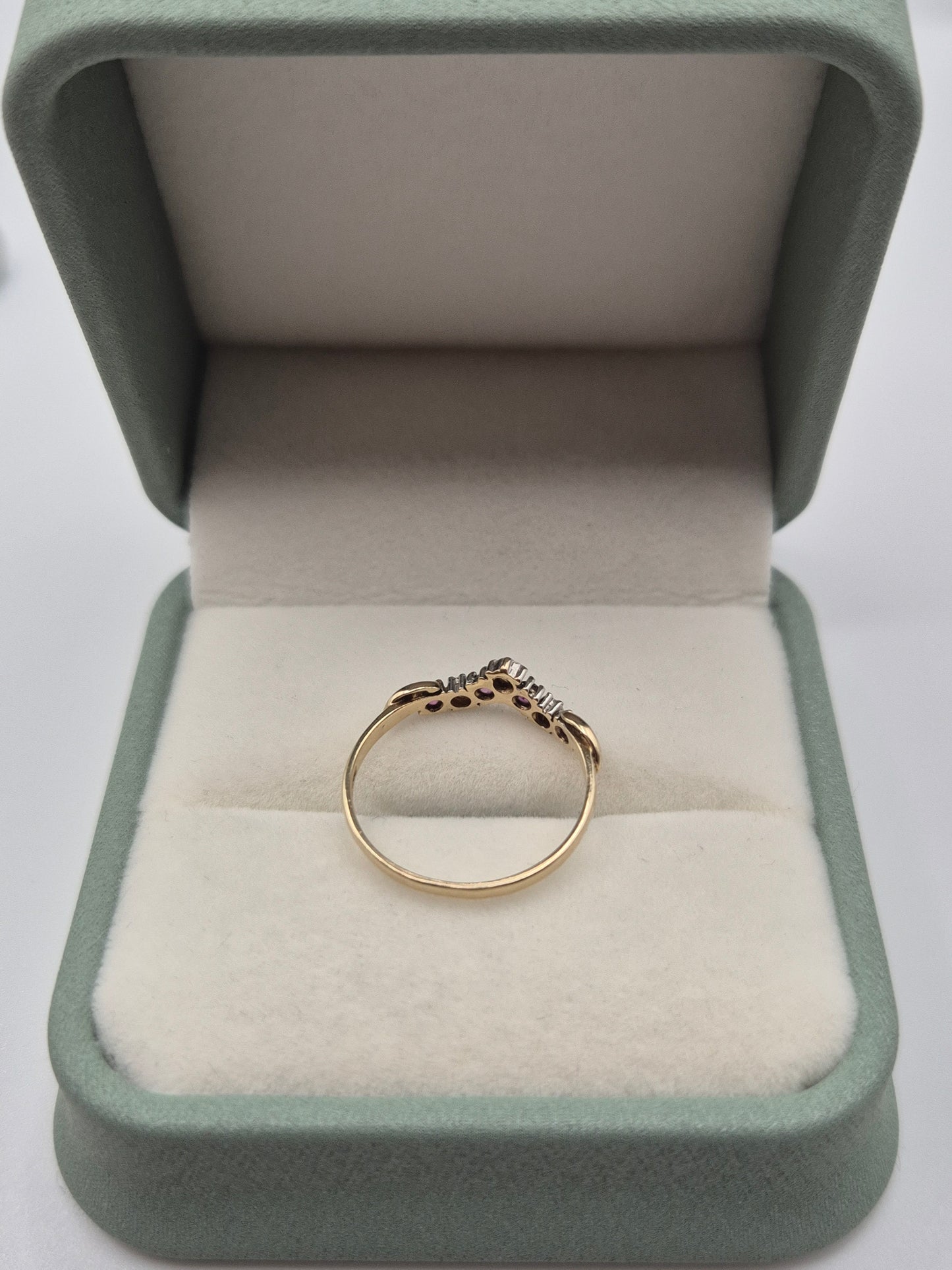 9ct gold ruby and diamond wishbone ring