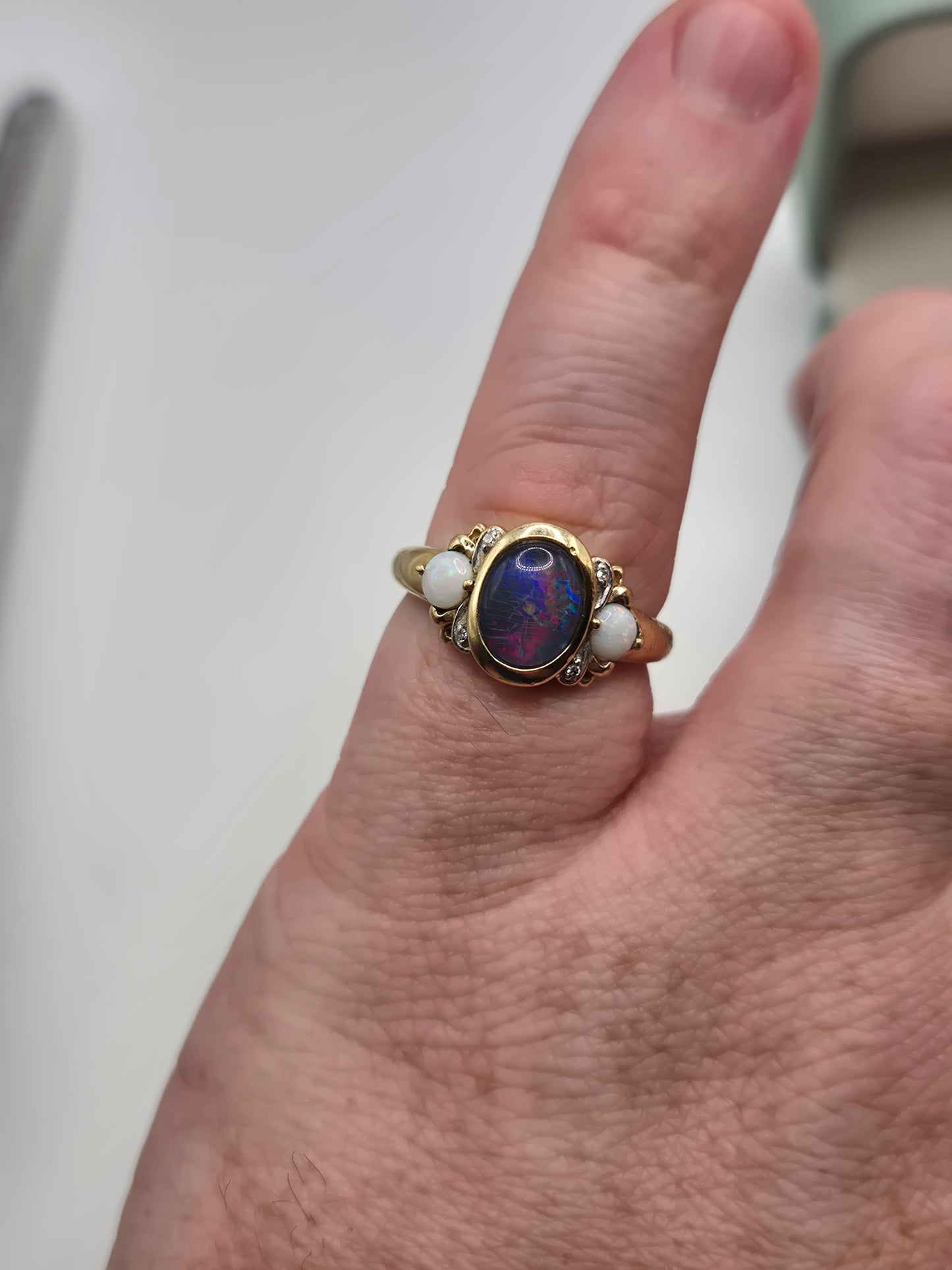9ct gold opal and diamond ring