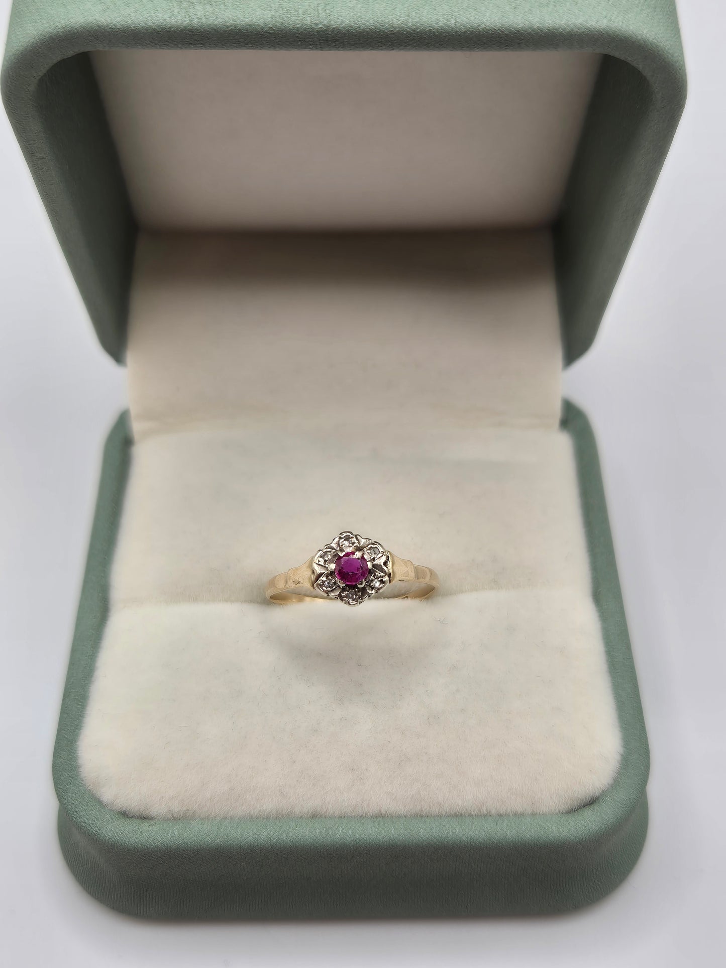 Vintage 9ct gold ruby and diamond ring