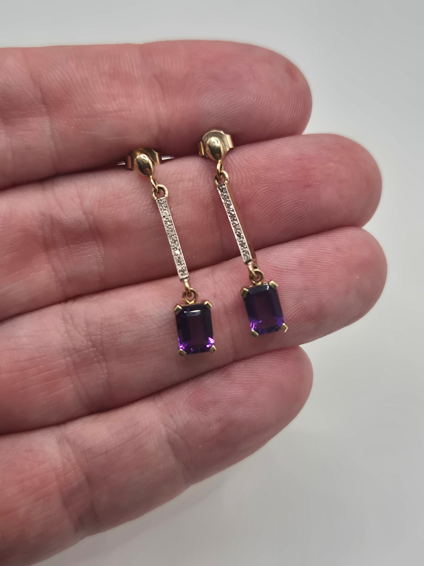 9ct gold amethyst and diamond earrings