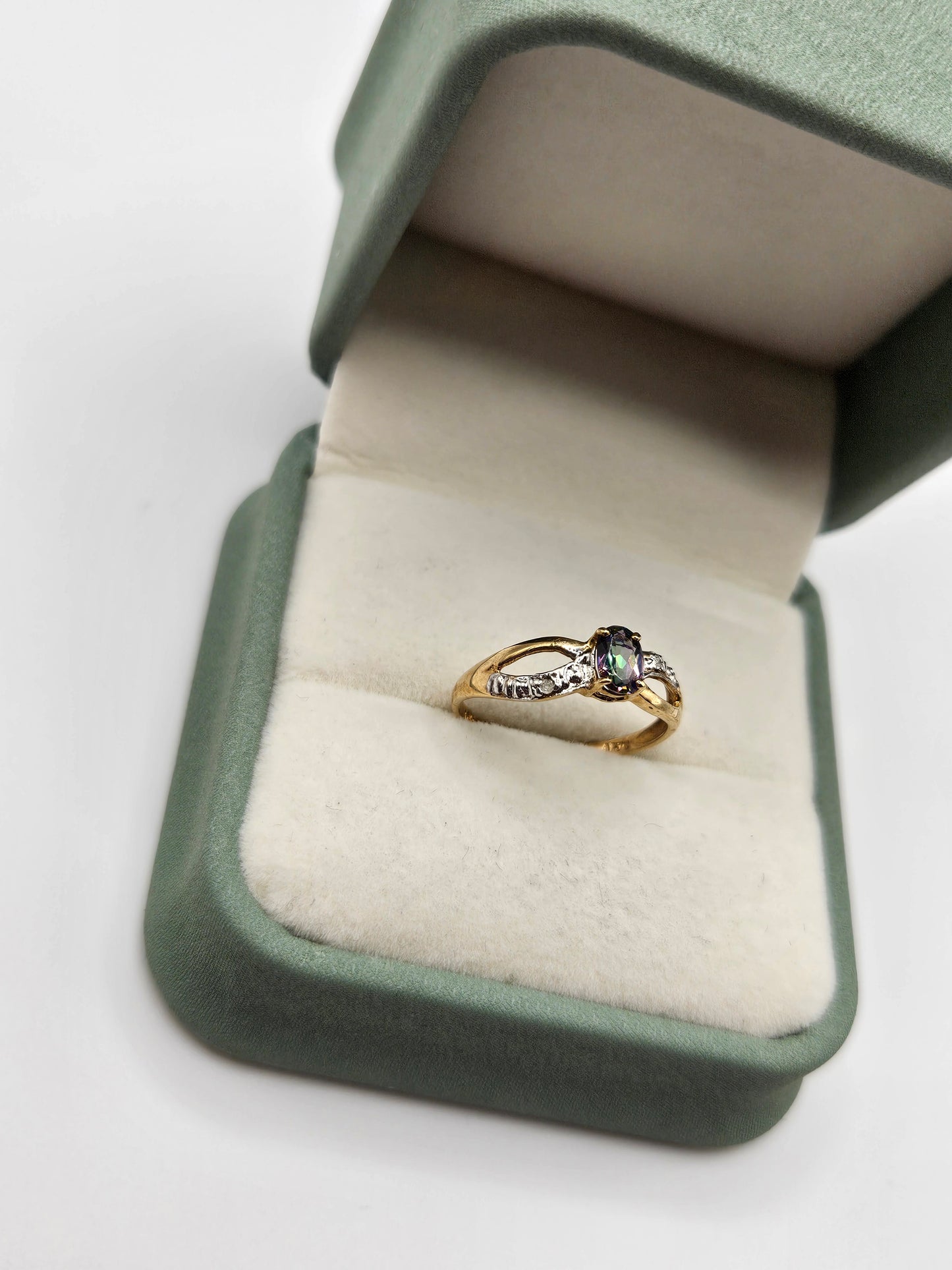 9ct gold mystic topaz and diamond ring