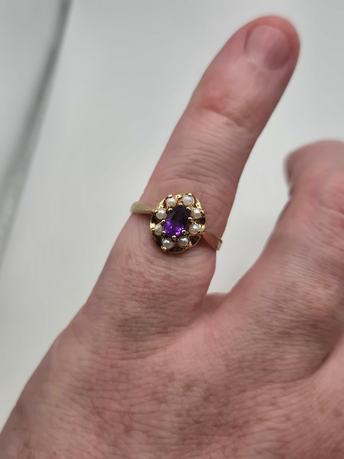 9ct gold amethyst and pearl ring