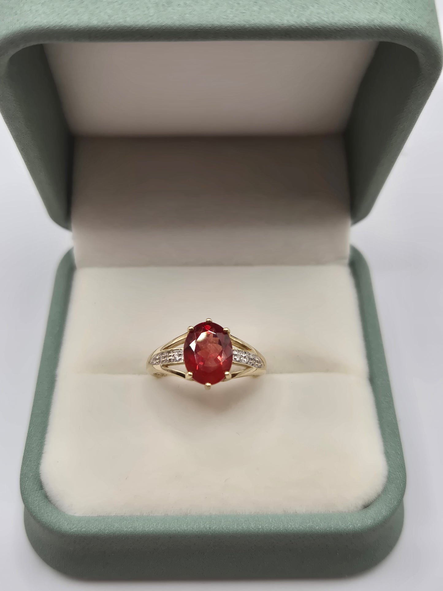 9ct gold fire opal and diamond ring
