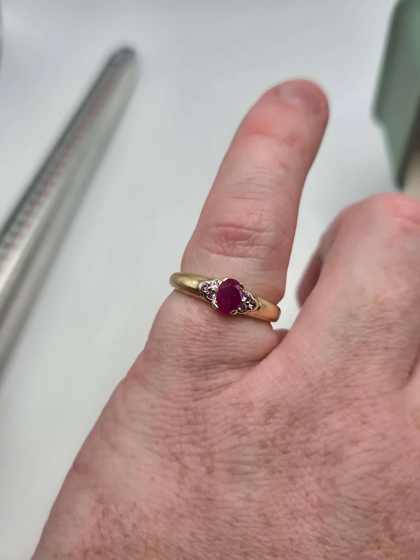 9ct gold ruby and pink topaz ring