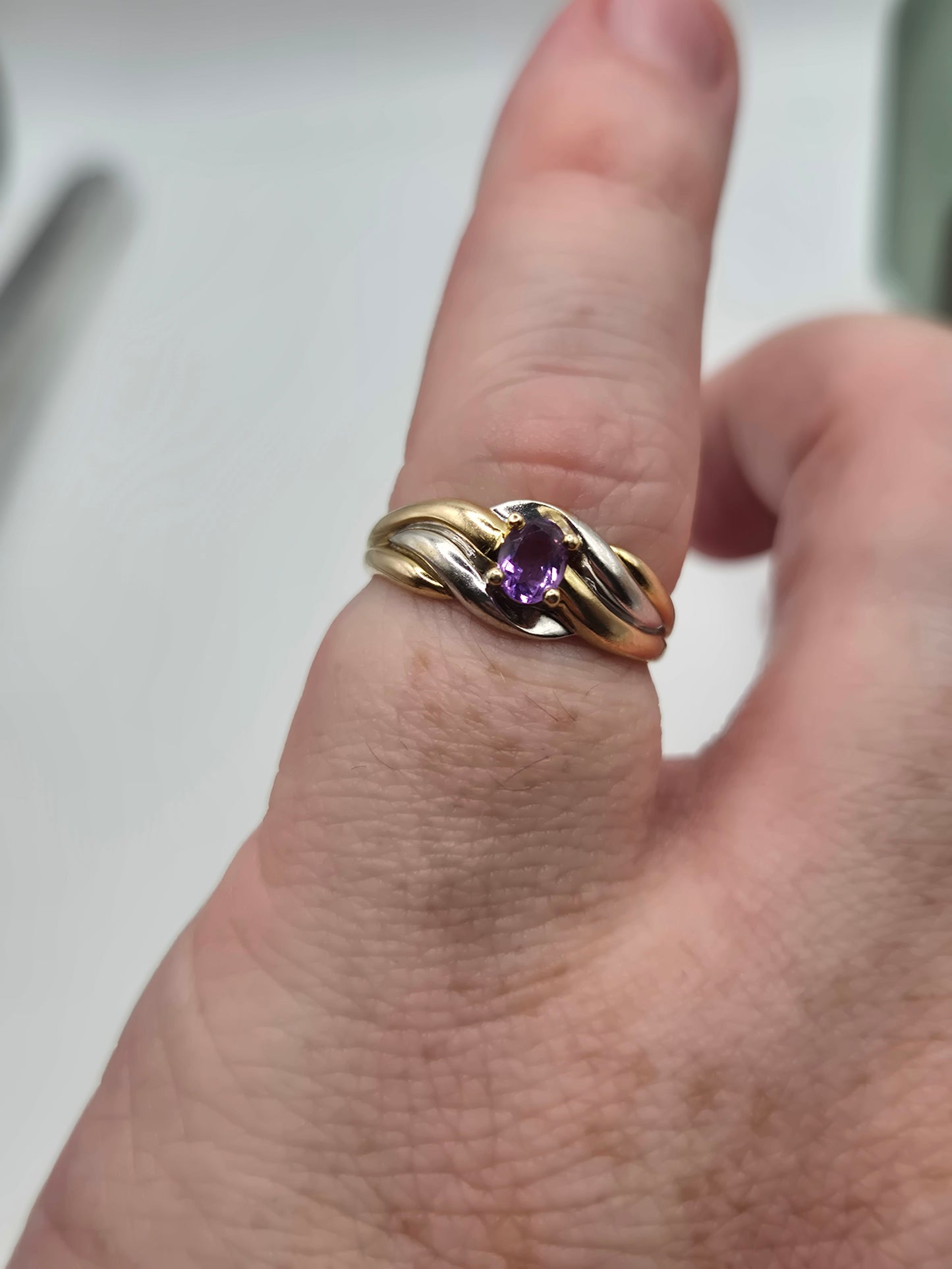 9ct two tone gold amethyst ring