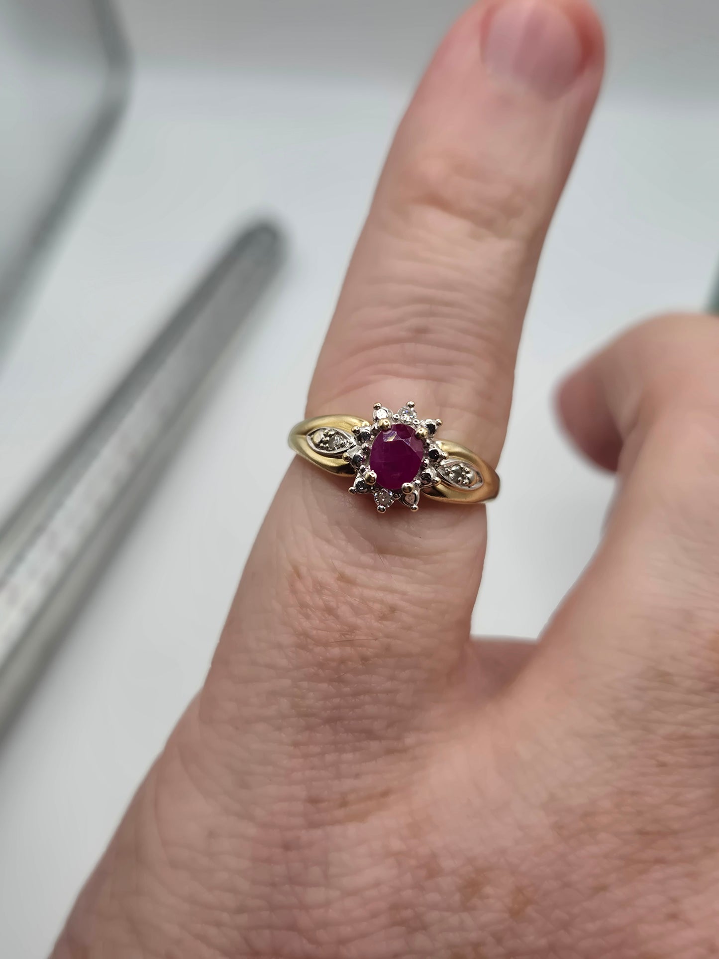 9ct gold ruby and diamond ring