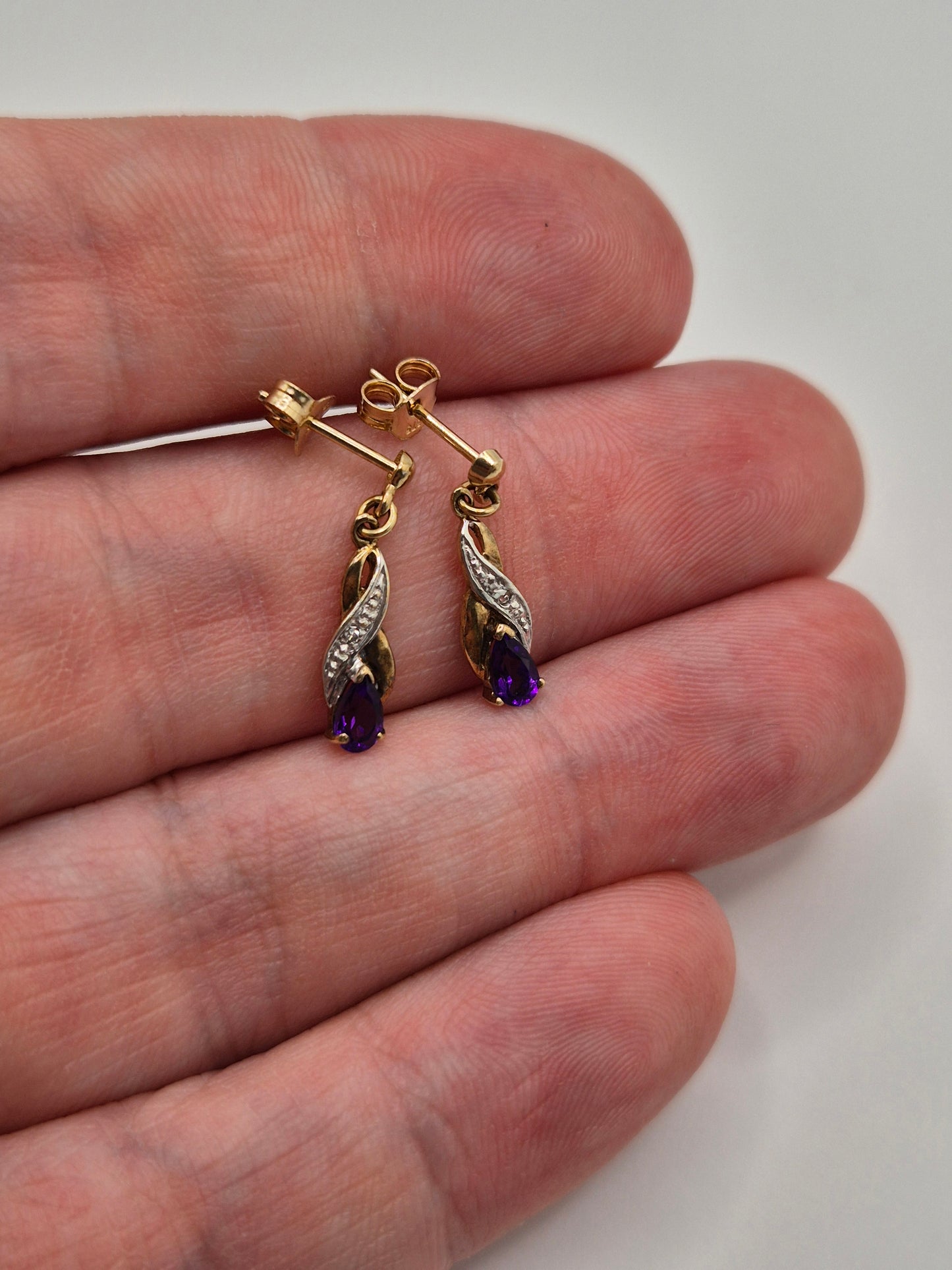 9ct gold amethyst and diamond earrings