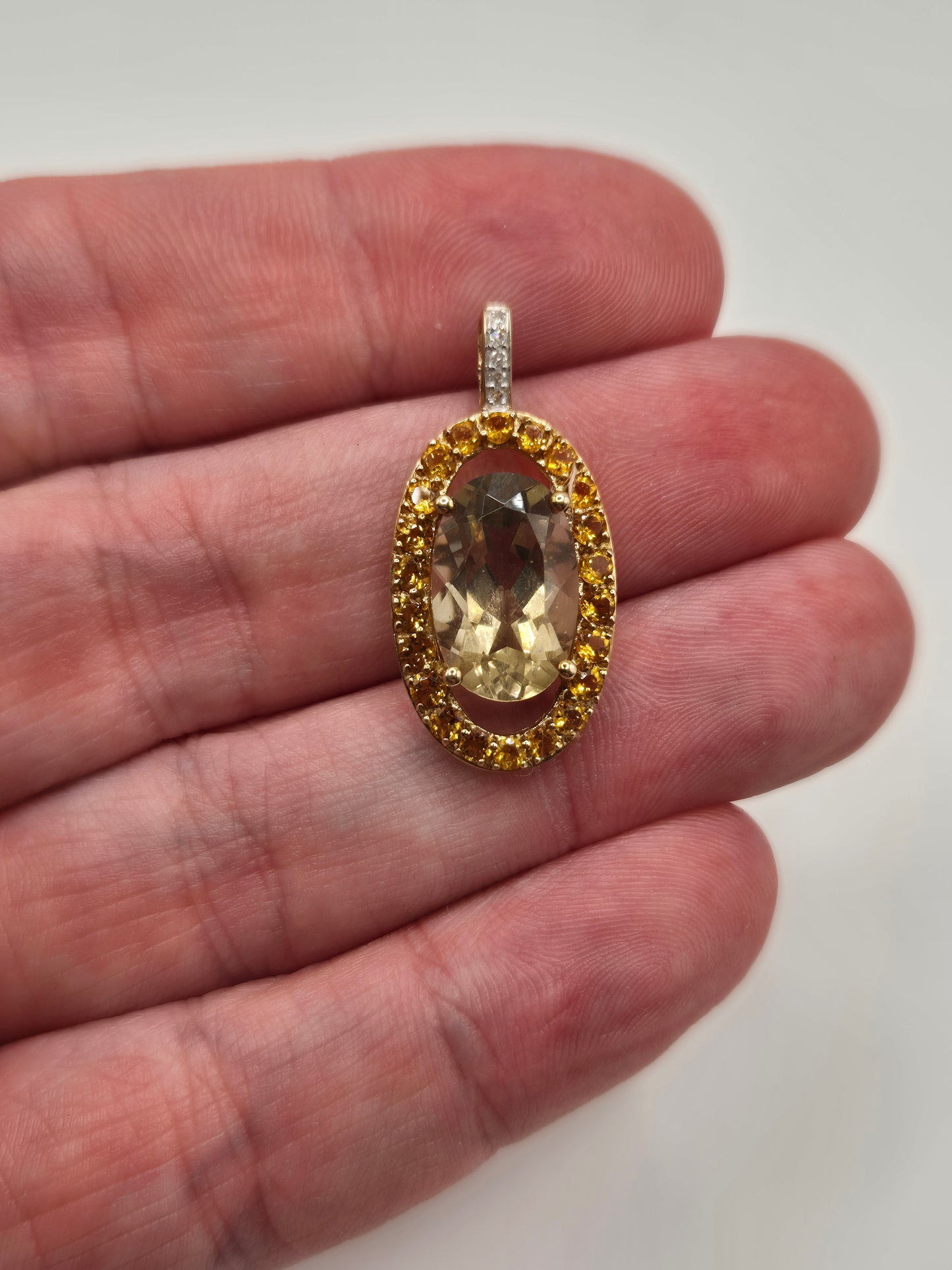 9ct gold citrine and diamond pendant