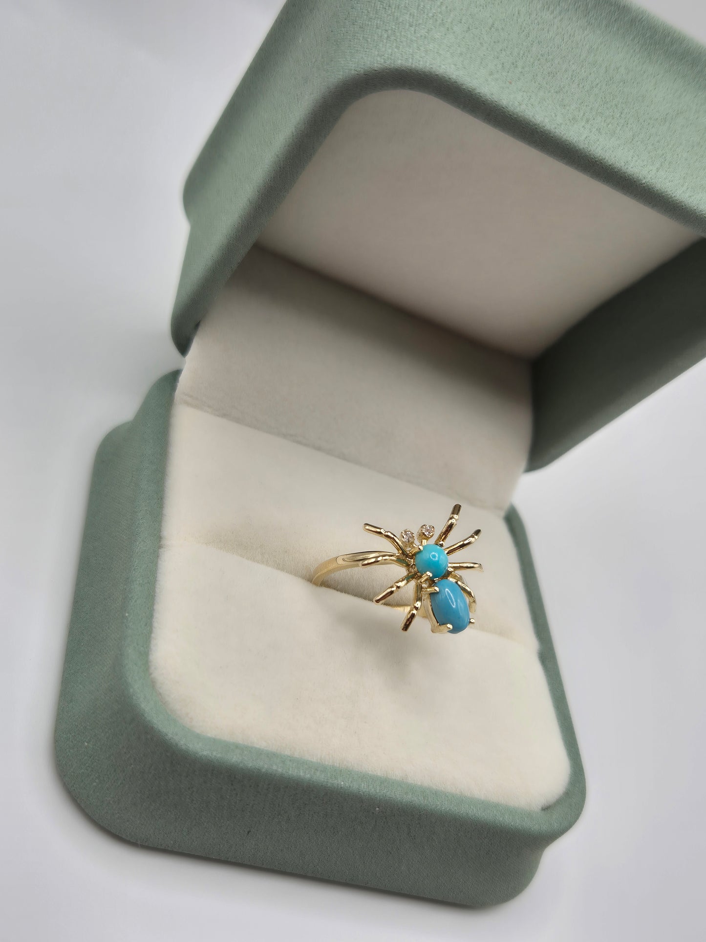 9ct gold turquoise and diamond spider ring