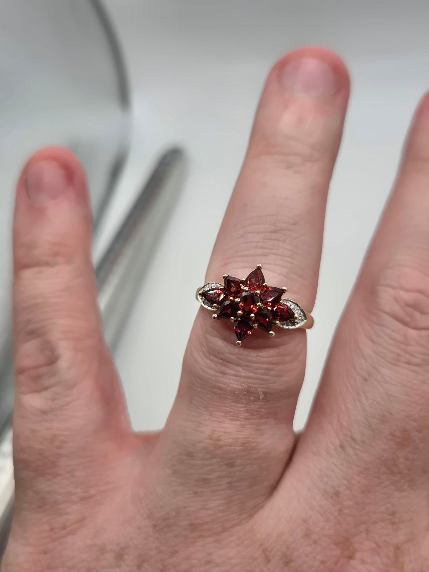 9ct gold garnet and diamond ring