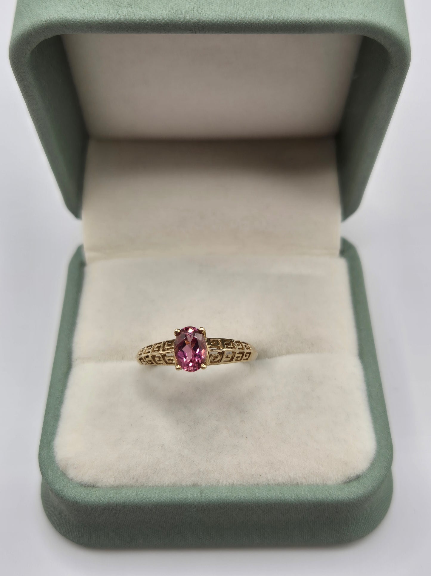 9ct gold greek key pink sapphire ring