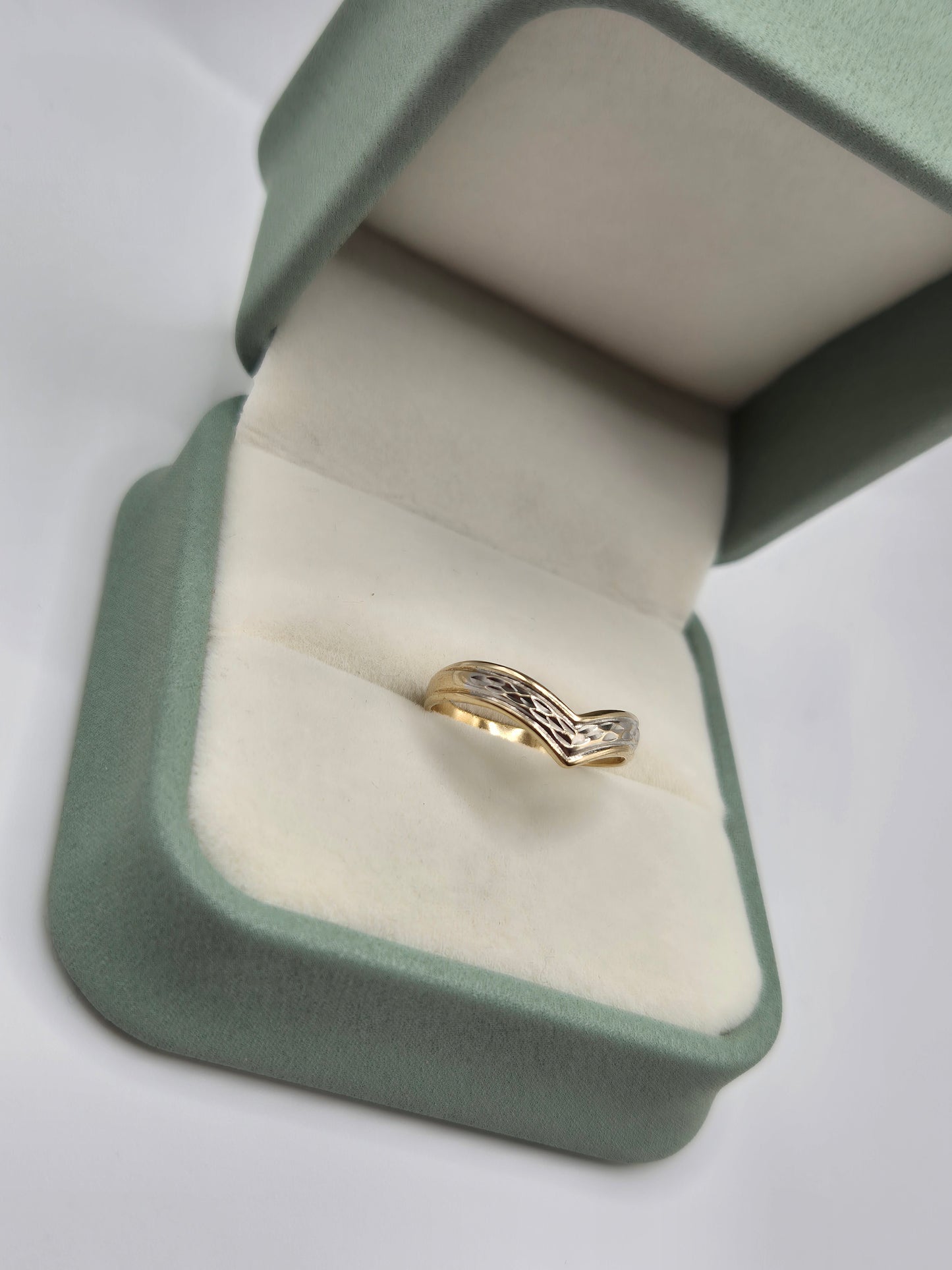 9ct two tone gold wishbone ring