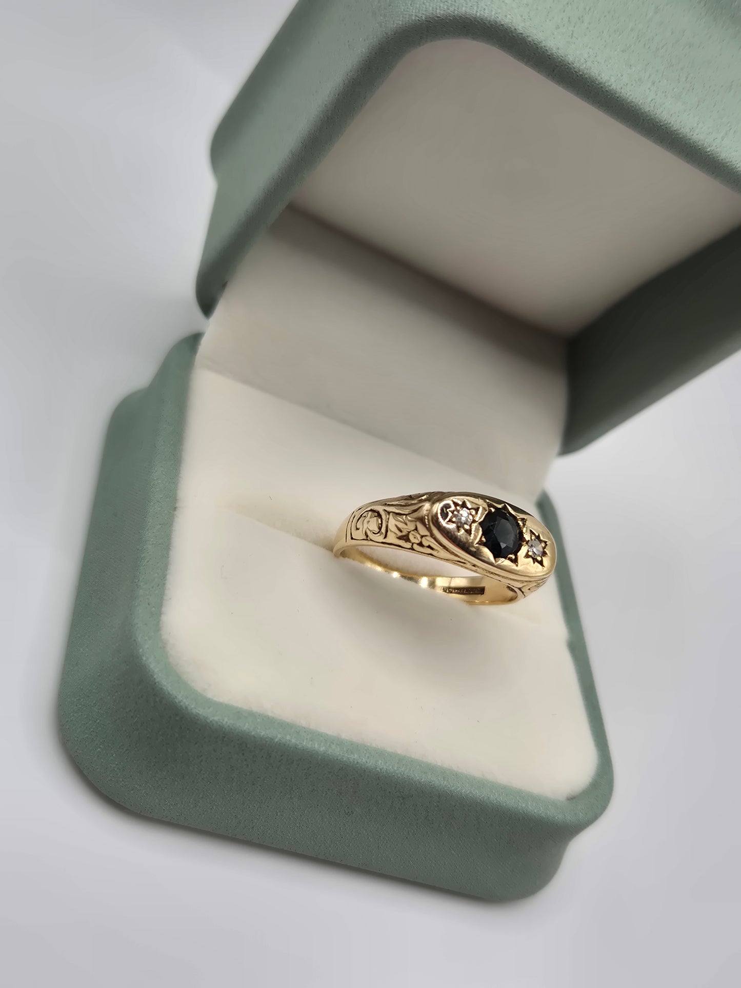 9ct gold sapphire and diamond gypsy ring