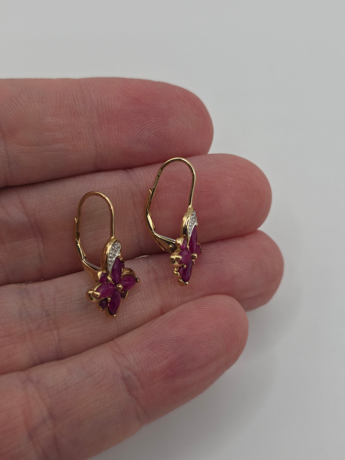 9ct gold ruby and diamond earrings