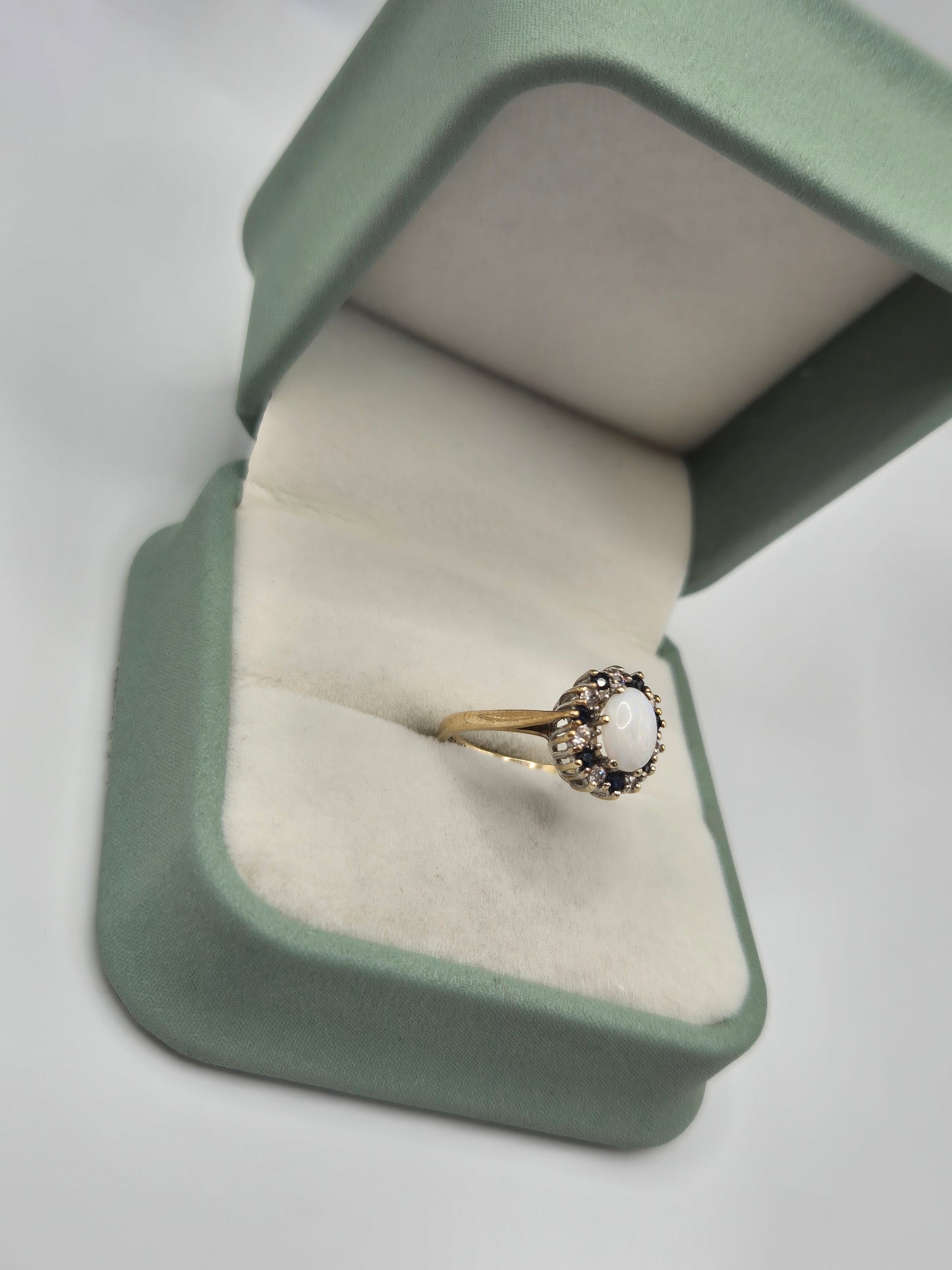 9ct gold opal, sapphire and cz ring