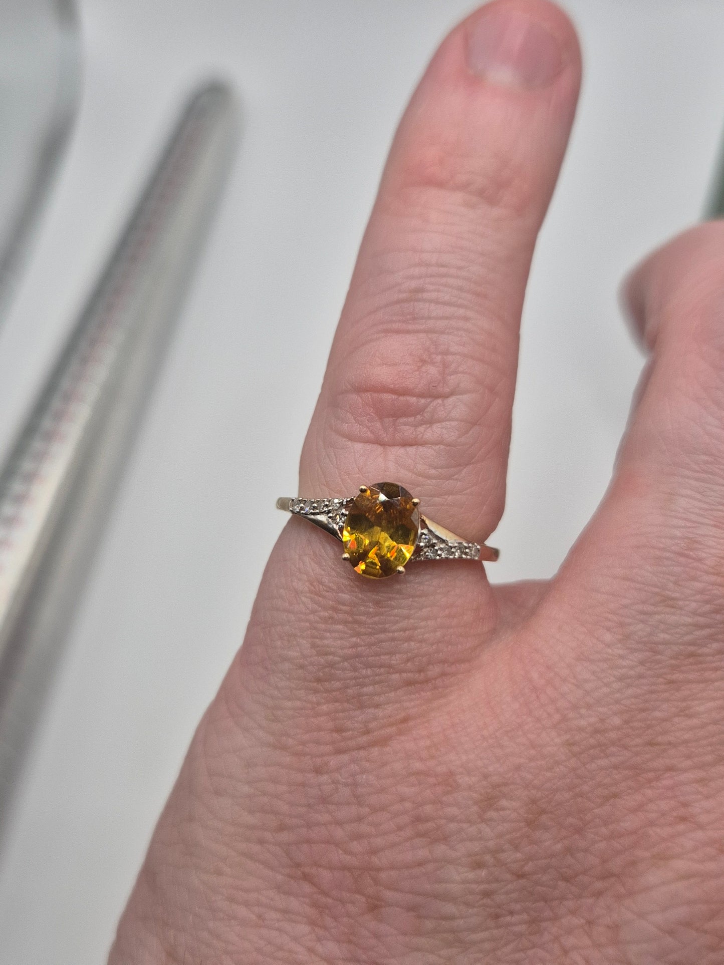 9ct gold citrine and zircon ring