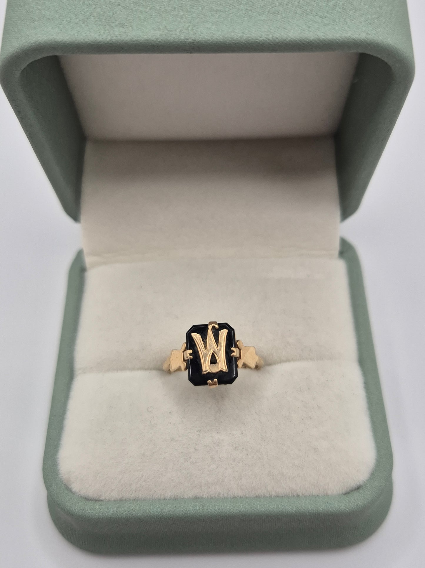 9ct gold onyx initial ring
