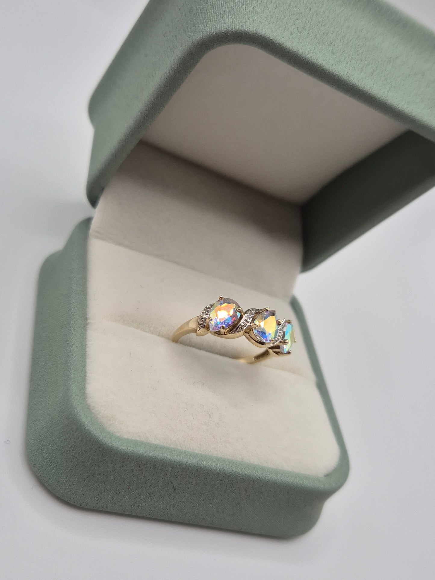 9ct gold mystic topaz and diamond ring