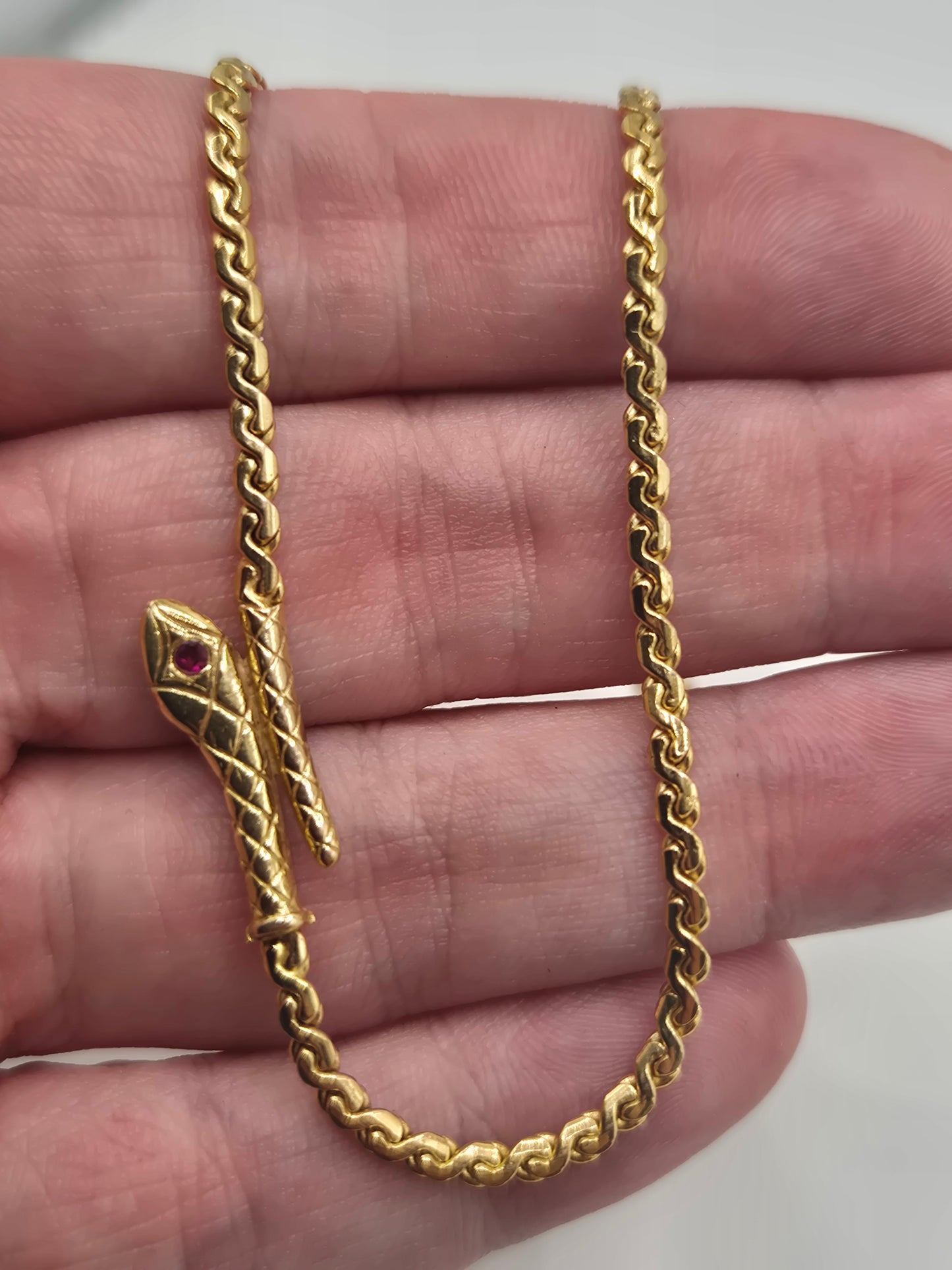 9ct gold ruby snake necklace