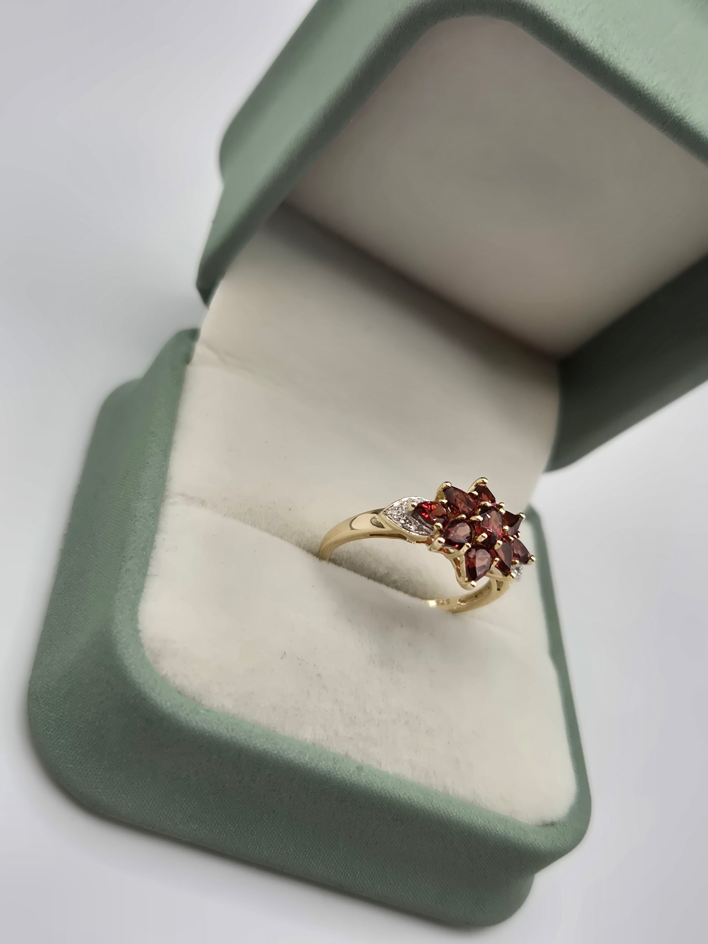 9ct gold garnet and diamond ring