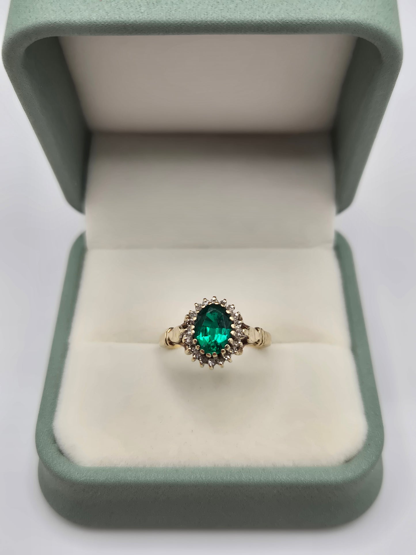 9ct gold synthetic emerald and diamond ring