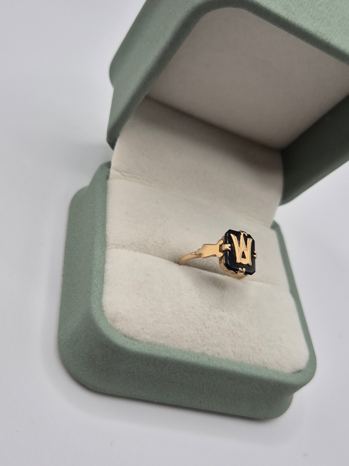 9ct gold onyx initial ring