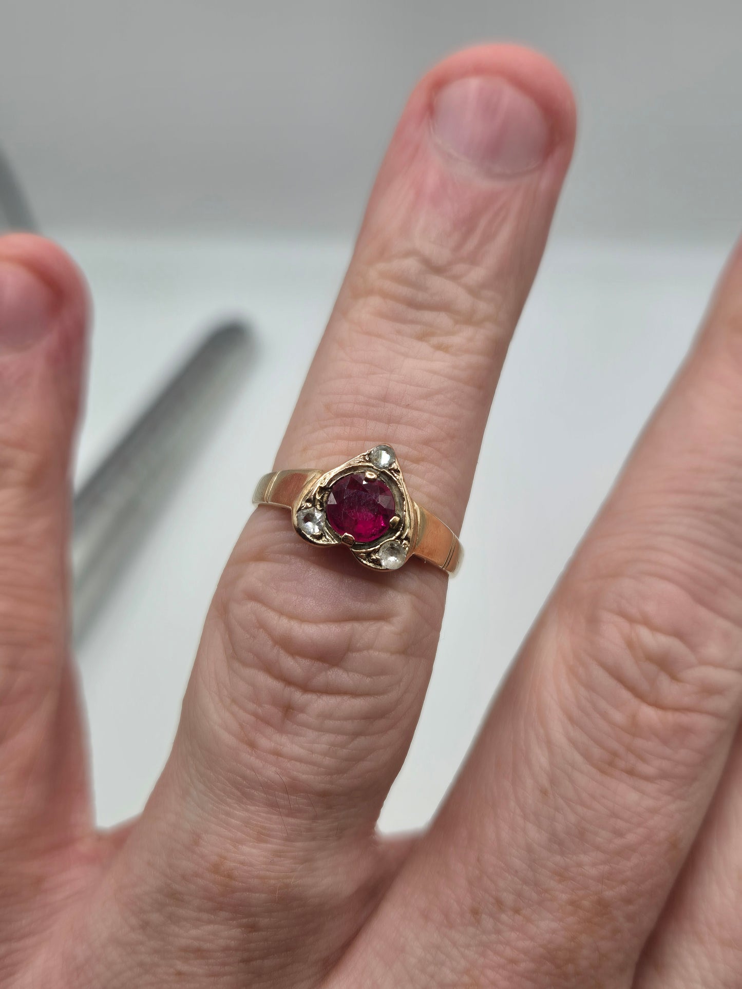 Vintage 9ct gold ruby and diamond ring