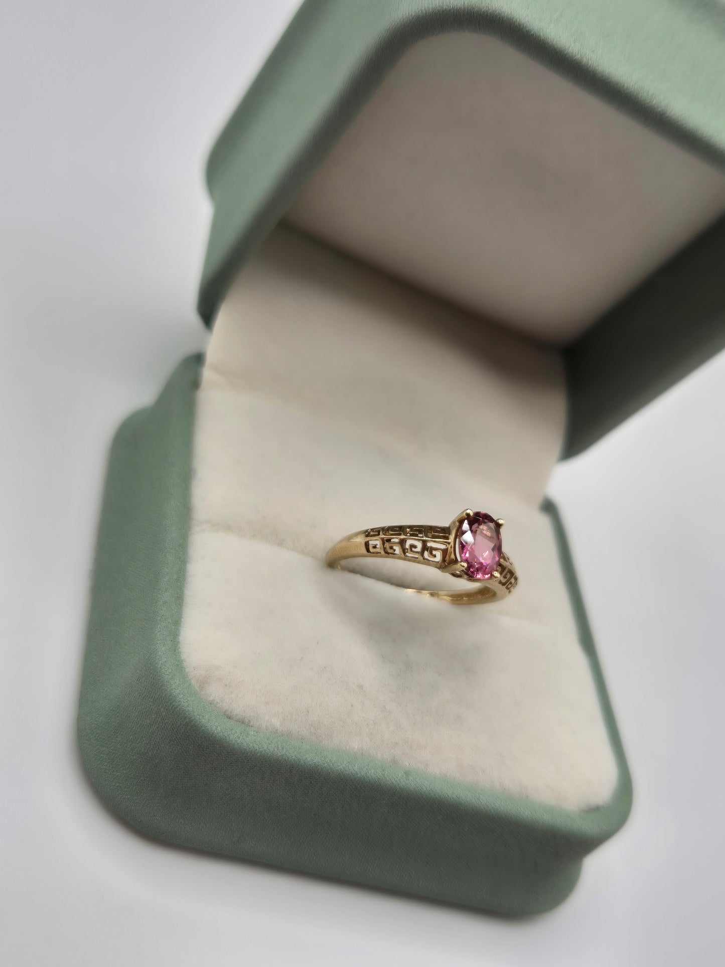 9ct gold greek key pink sapphire ring