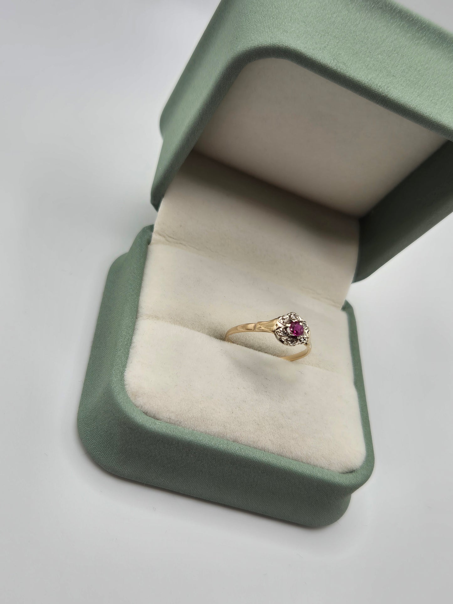 Vintage 9ct gold ruby and diamond ring