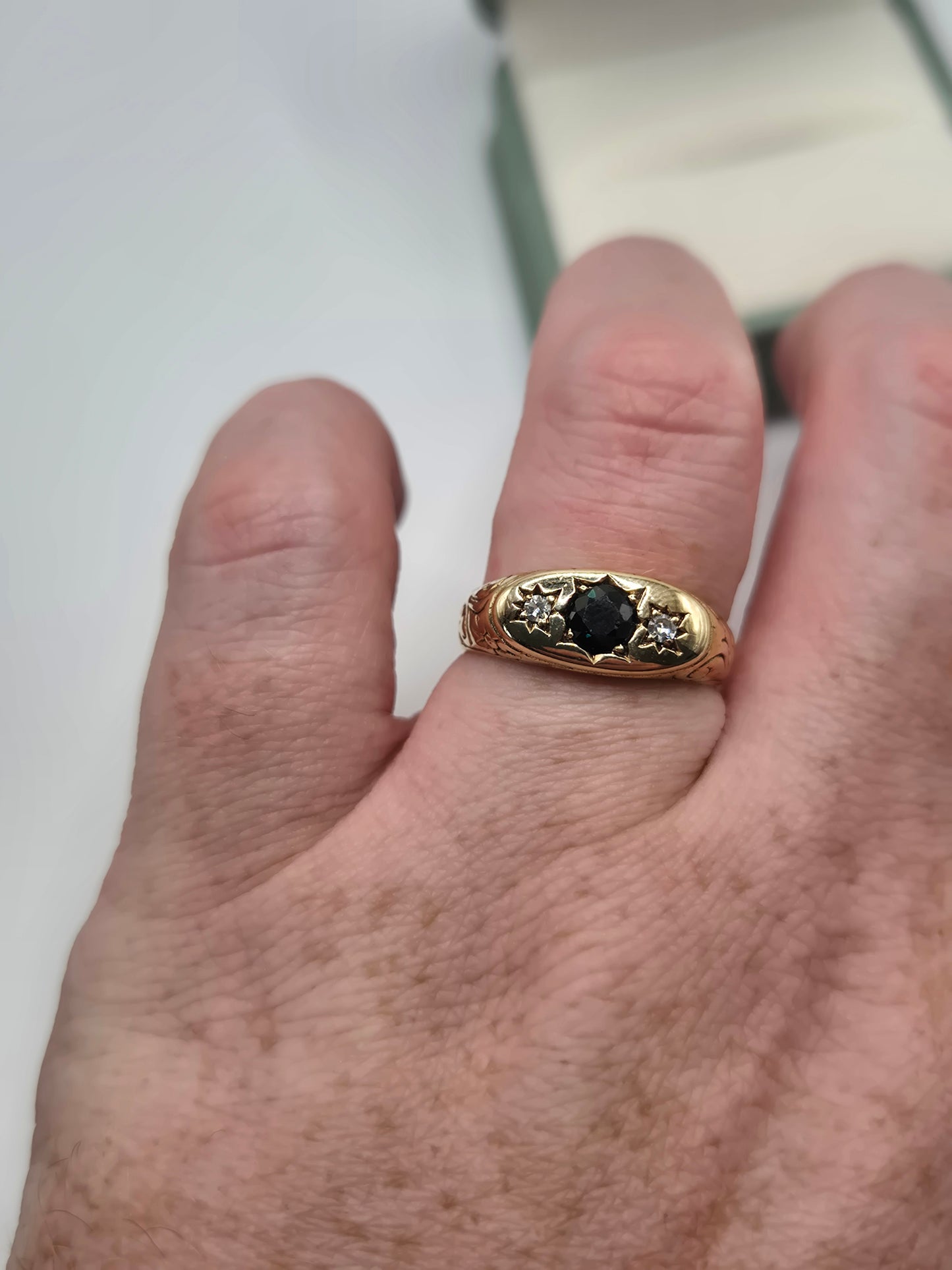 9ct gold sapphire and diamond gypsy ring