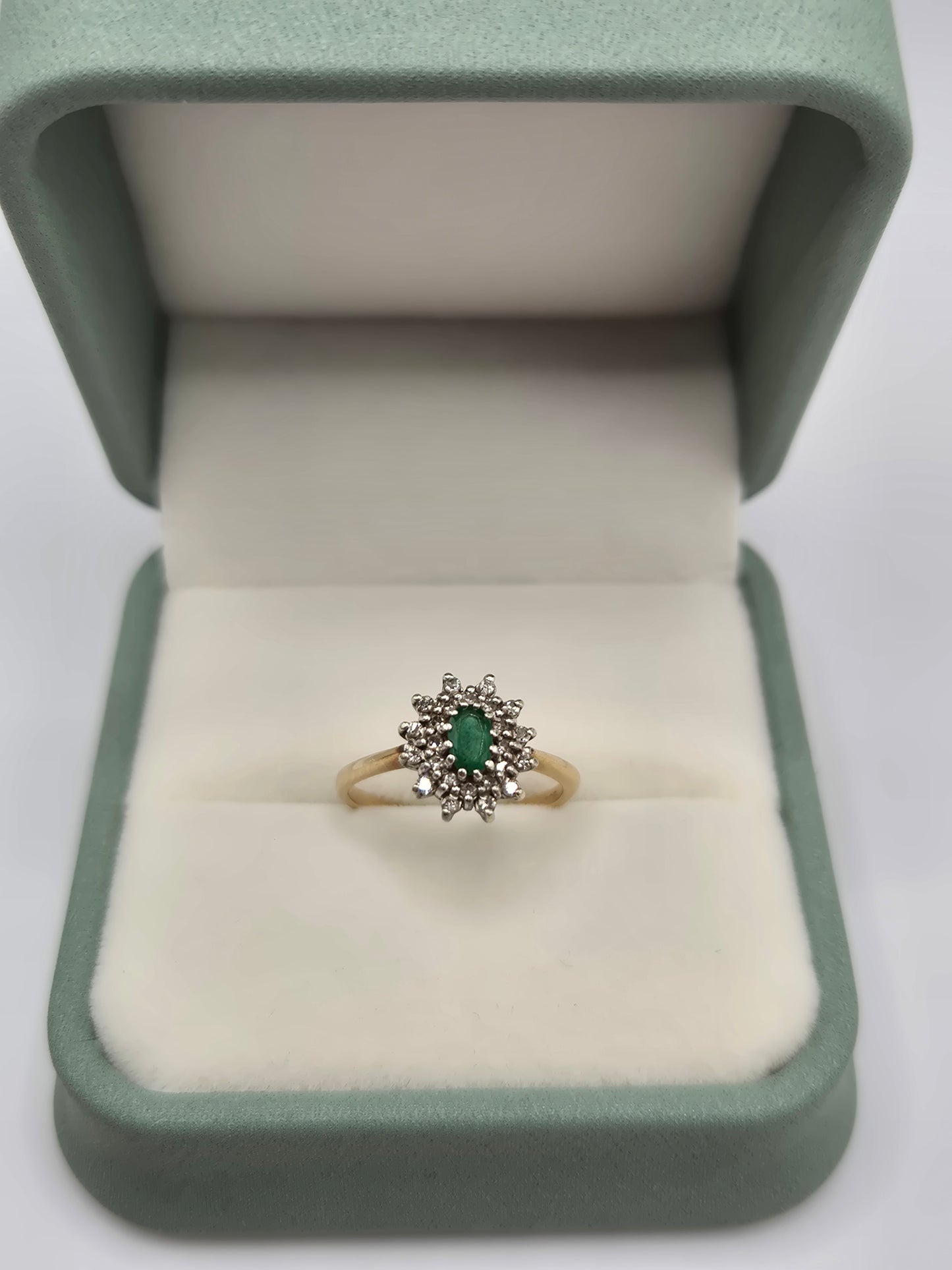 9ct gold emerald and diamond ring
