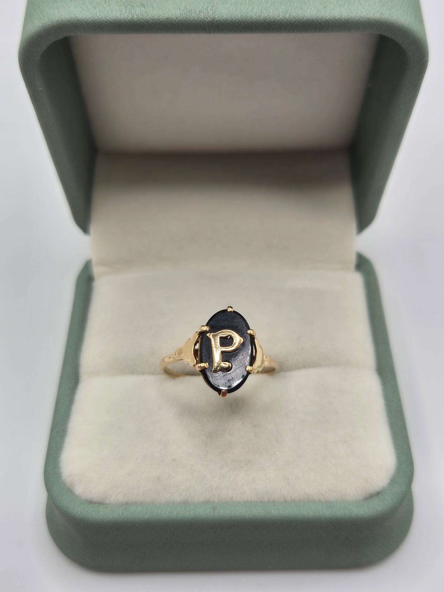 9ct gold onyx initial ring